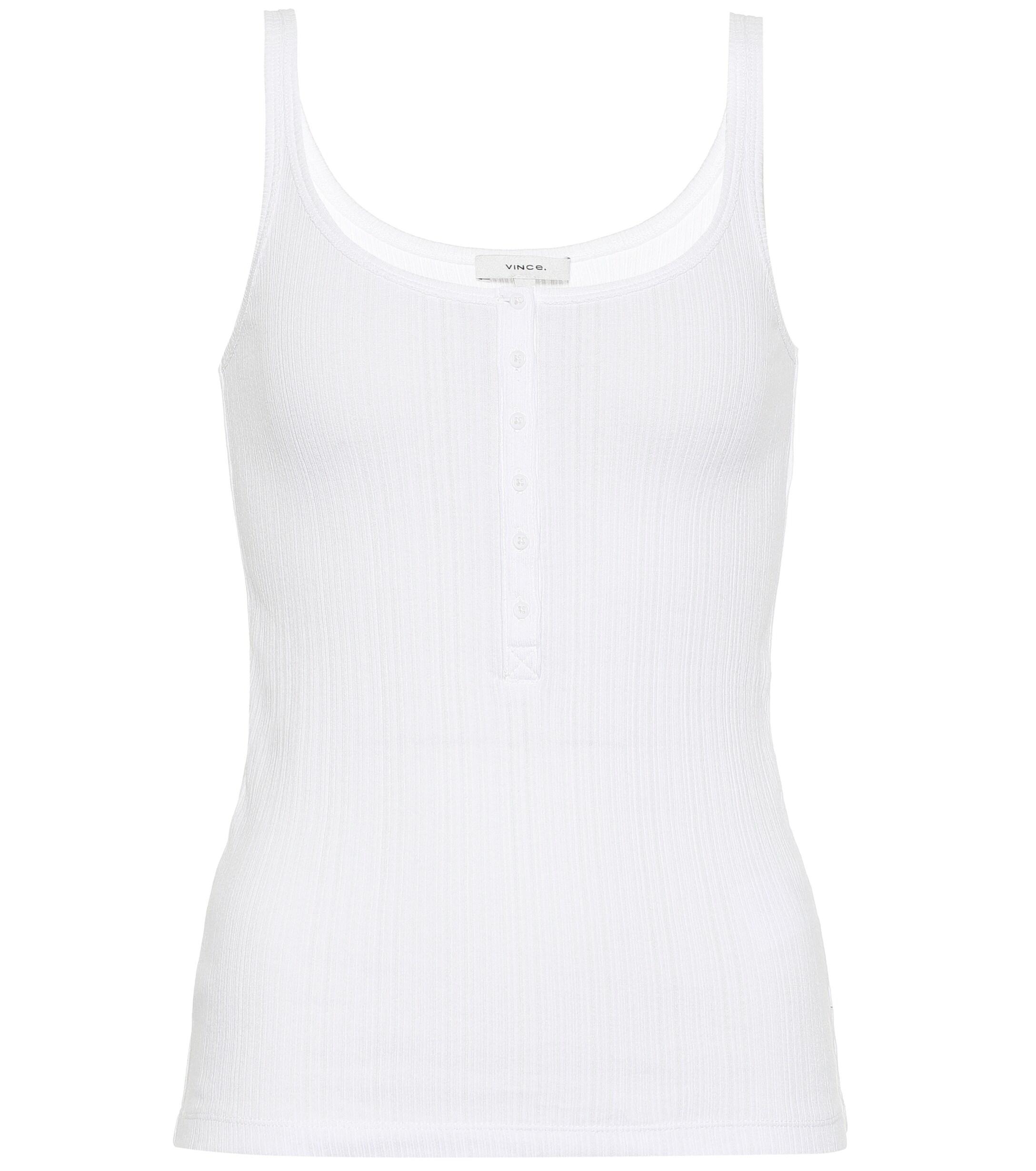 Vince Henley Ribbed-knit Cotton Camisole in White - Lyst