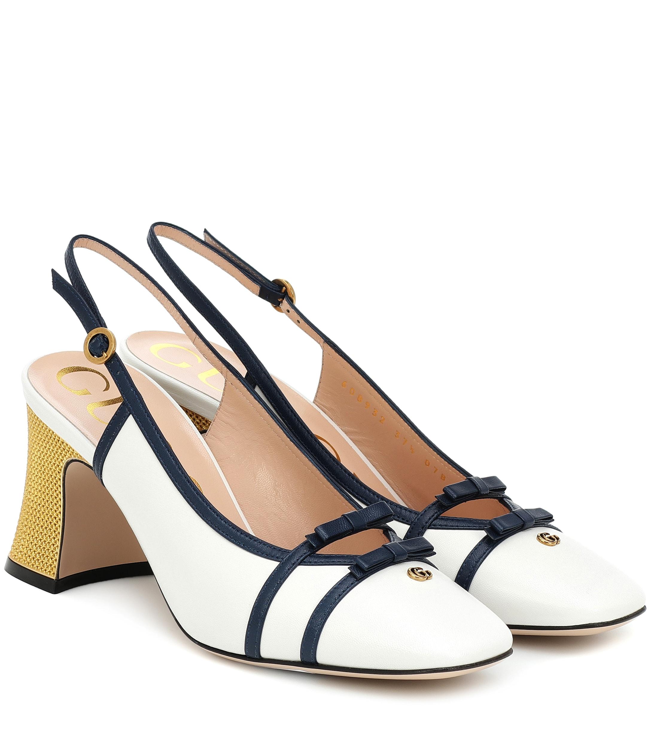 Gucci Leather Slingback Pumps in White - Lyst
