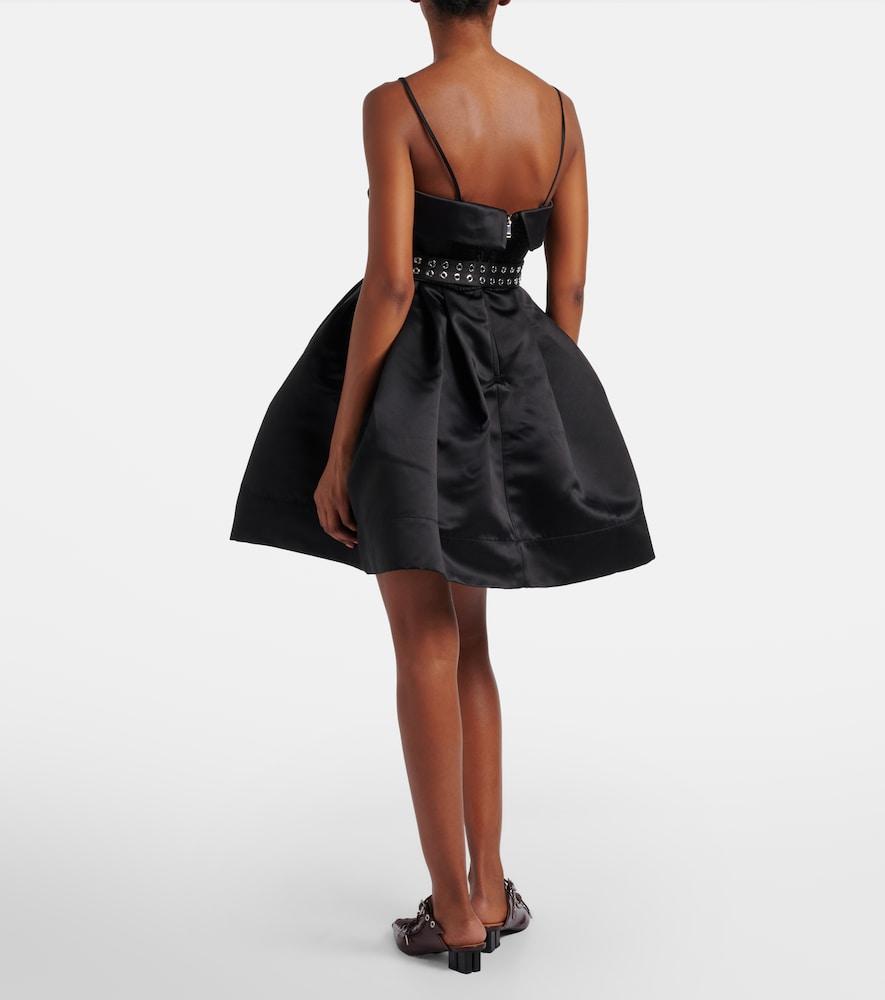 ganni belted pliss-satin mini dress GANNI Belted Pliss-Satin Mini Dress