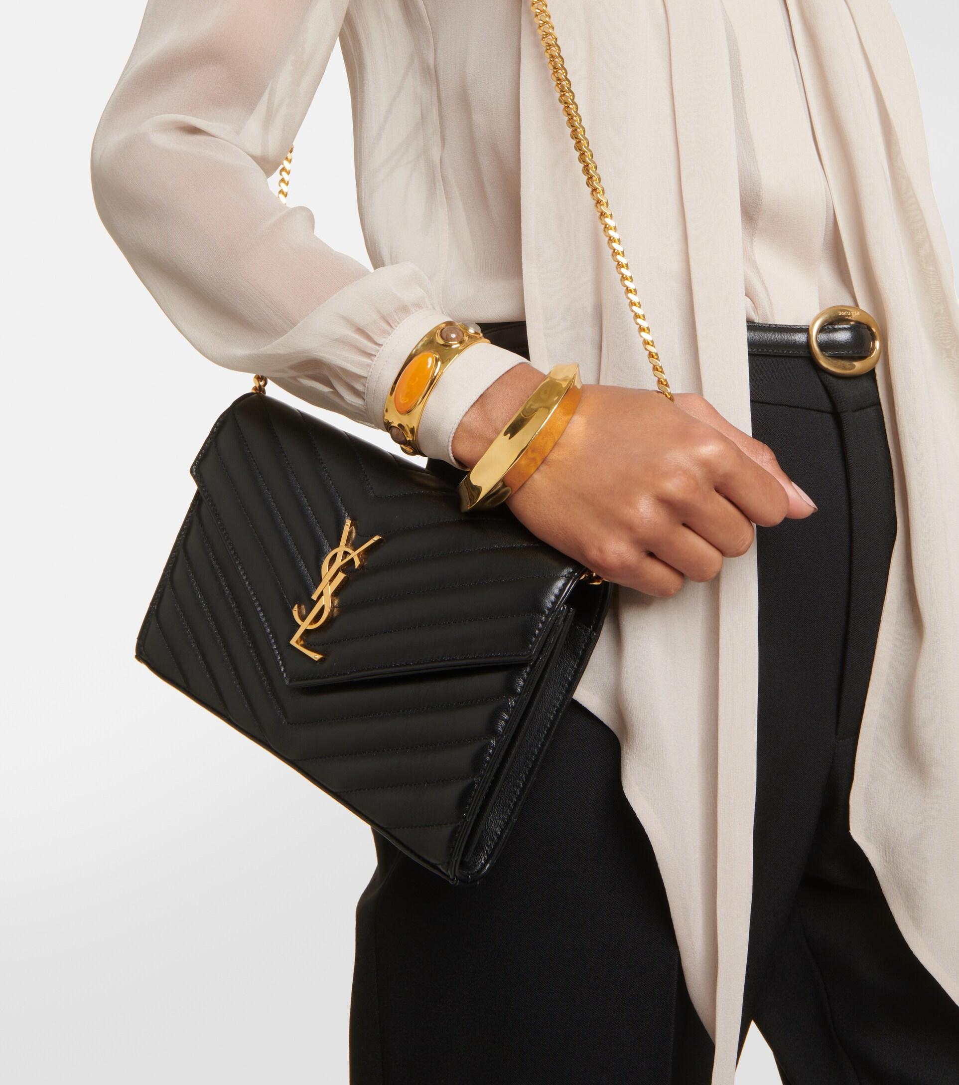 Cassandre Matelasse Leather Wallet On Chain in Black - Saint