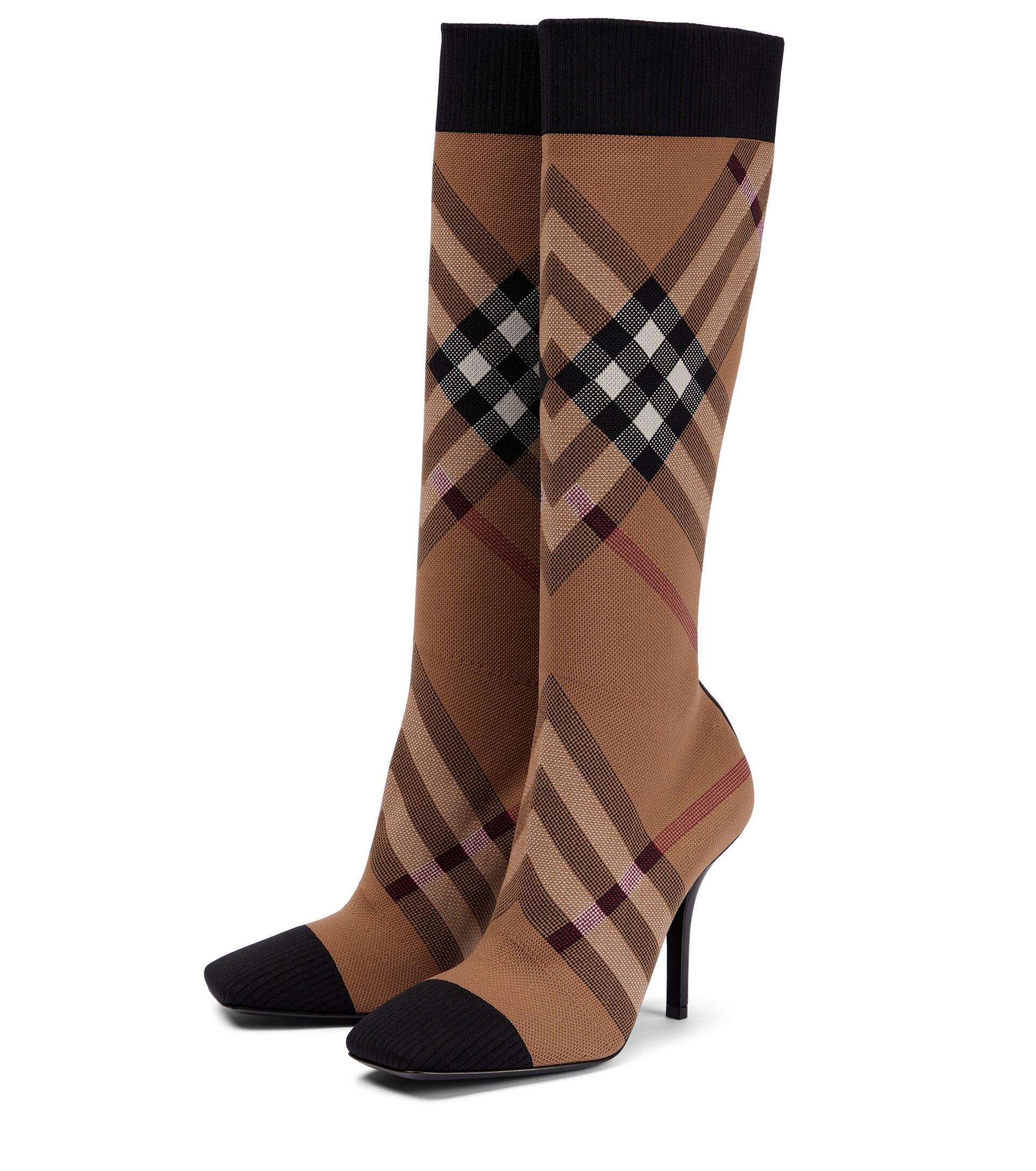 Burberry Vintage Check 105 Sock Boots in Brown | Lyst