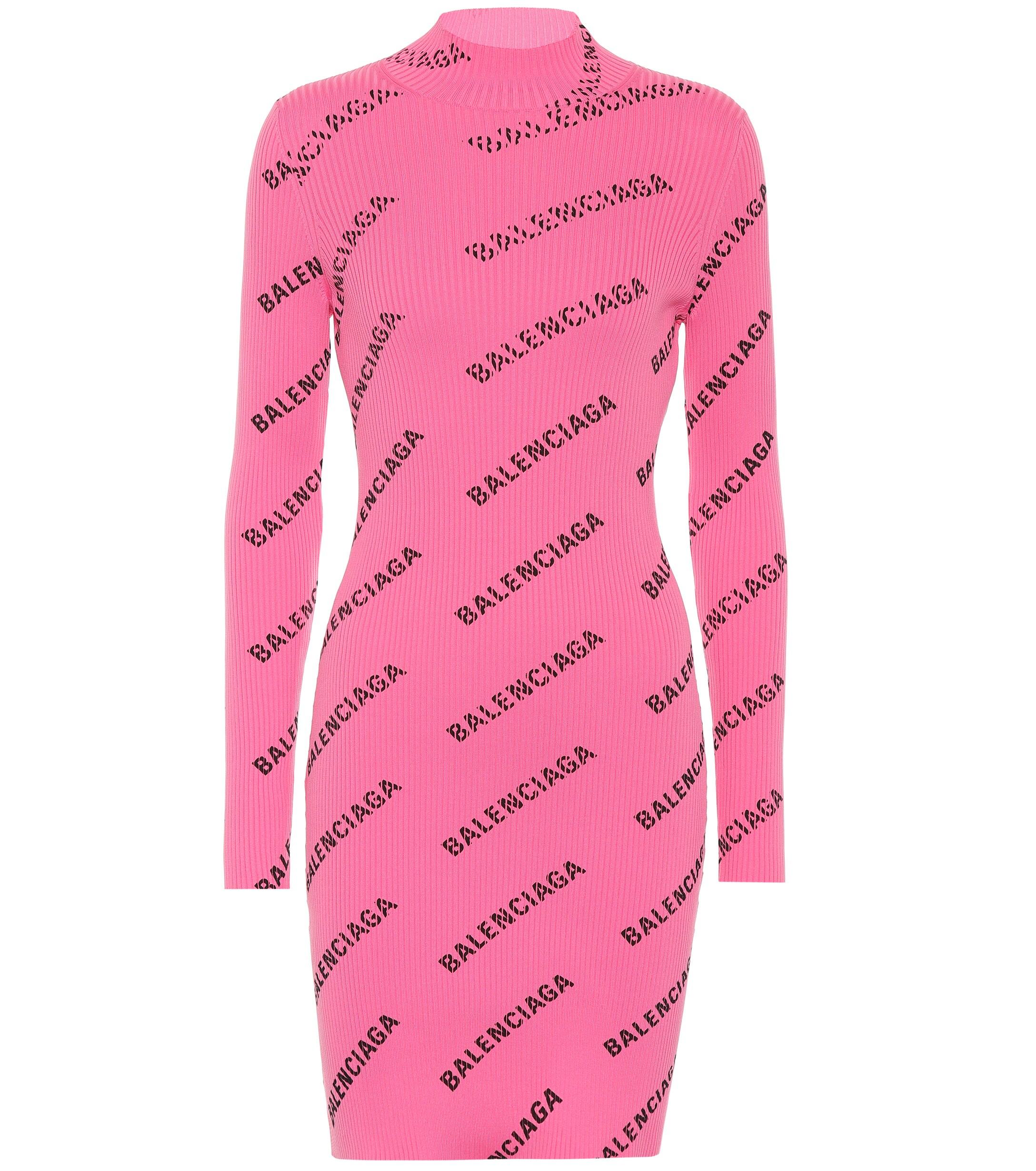 Balenciaga Logo Ribbed-knit Minidress in Pink | Lyst
