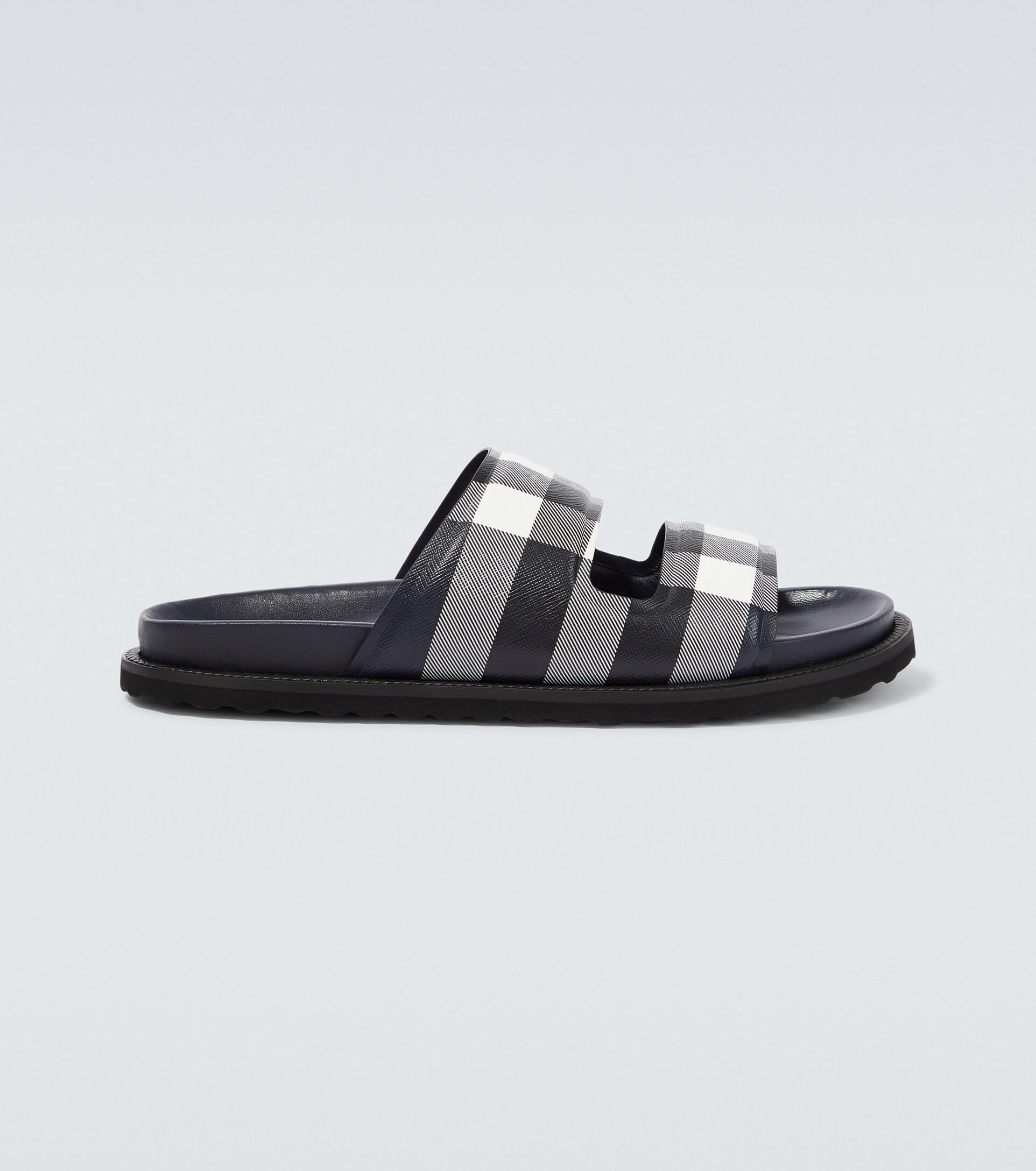 Burberry Checked Canvas Slides in Blue for Men Lyst