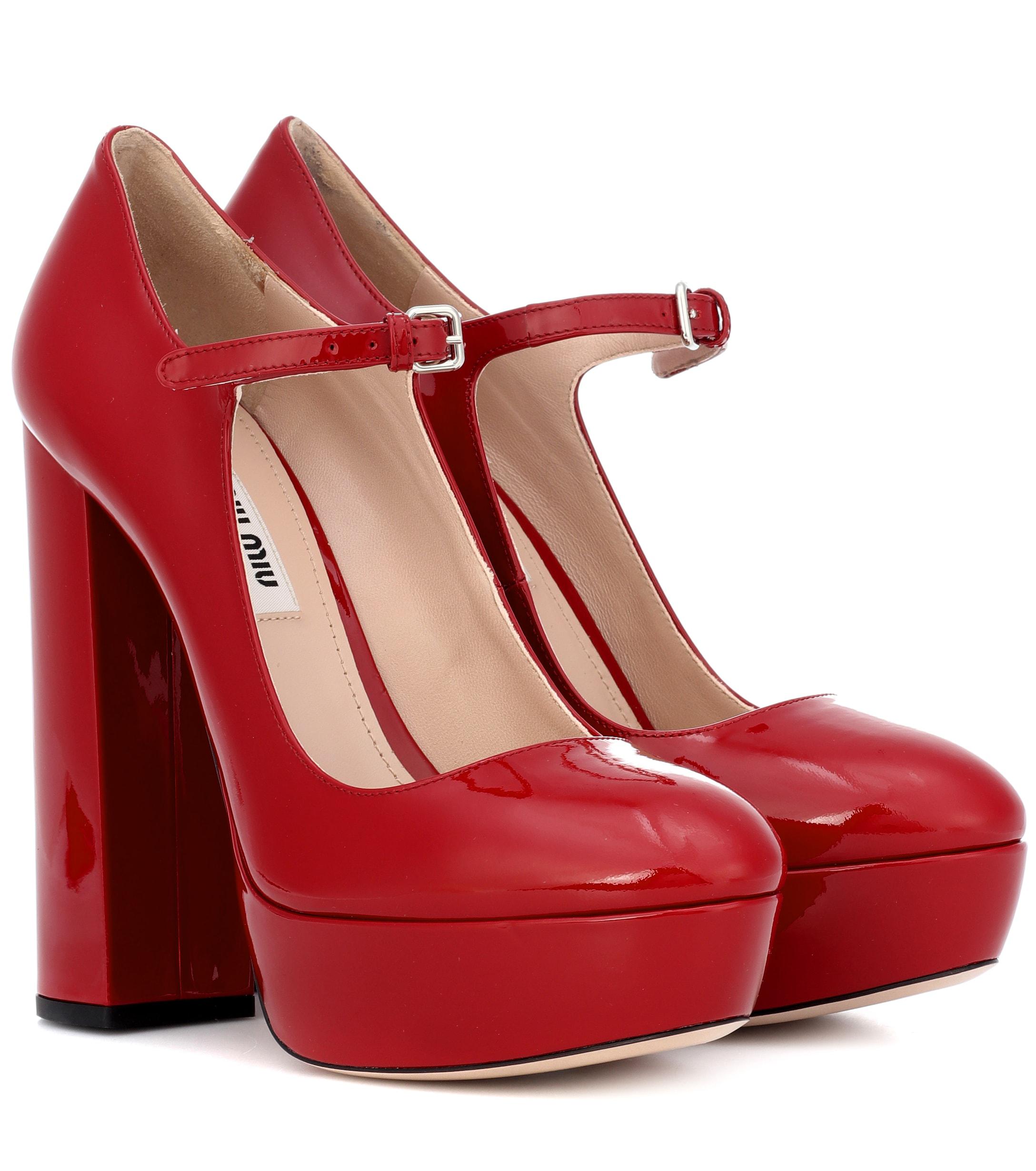 Miu Miu Mary Jane Patent Leather Pumps in Red | Lyst