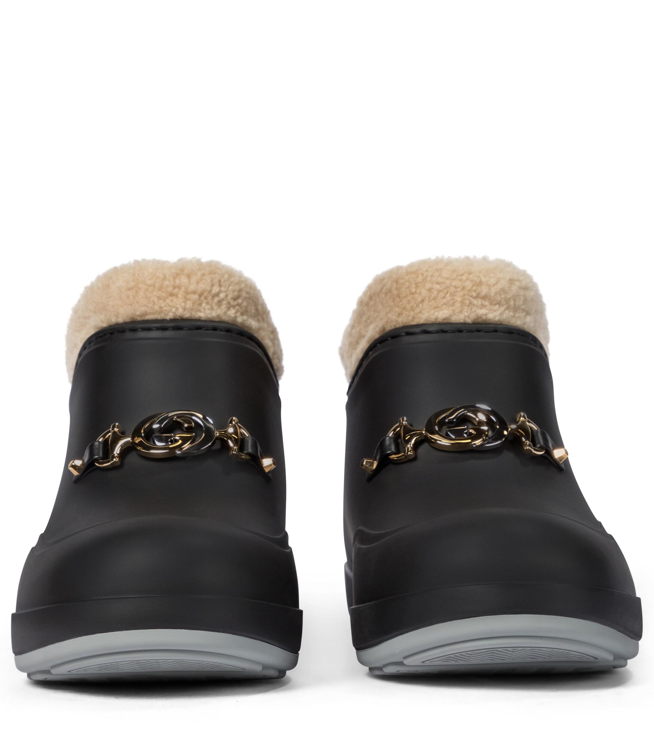 Gucci Faux Shearling Rubber Ankle Boots in Black Lyst