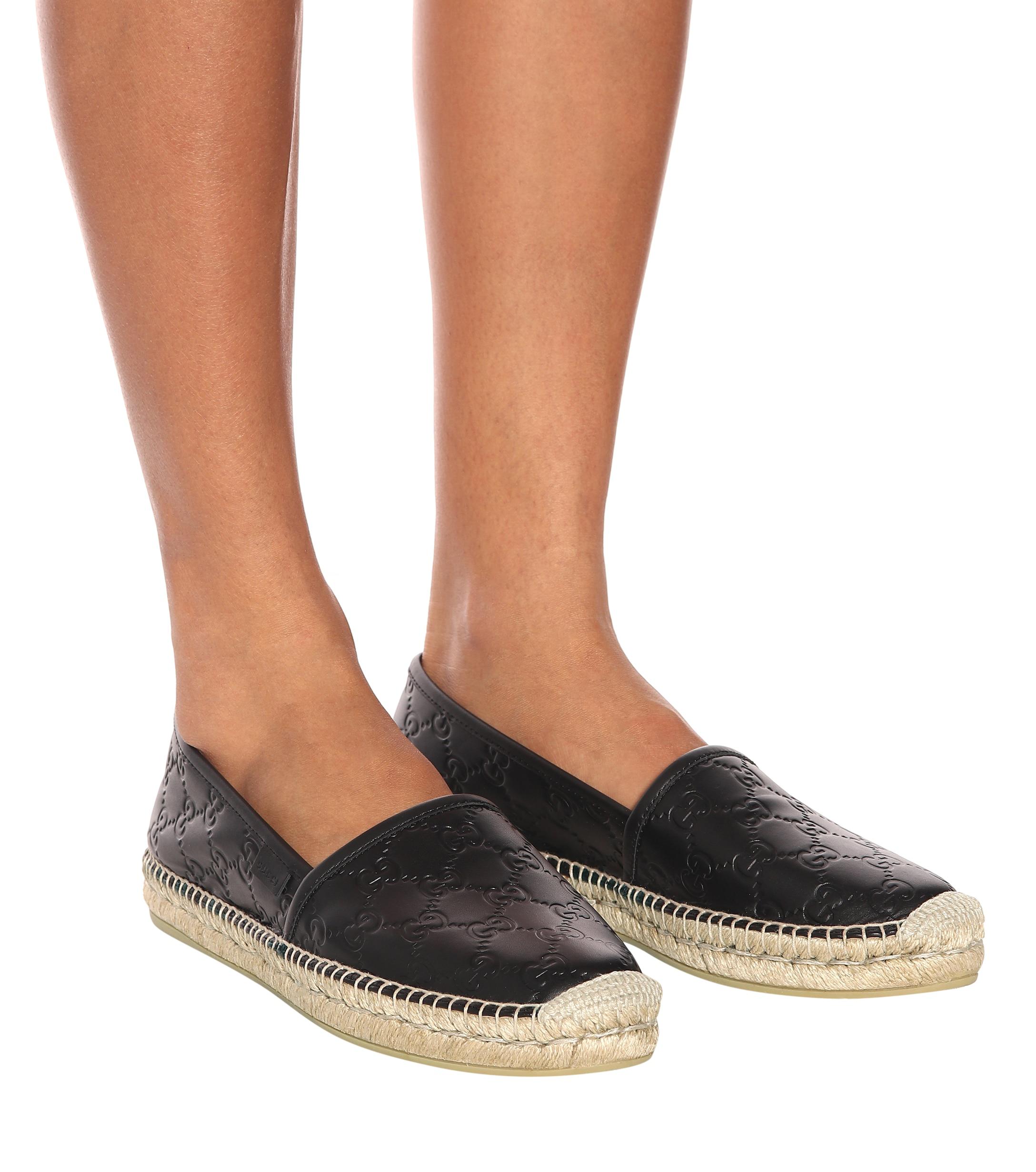 Gucci Signature Leather Espadrilles in Black | Lyst