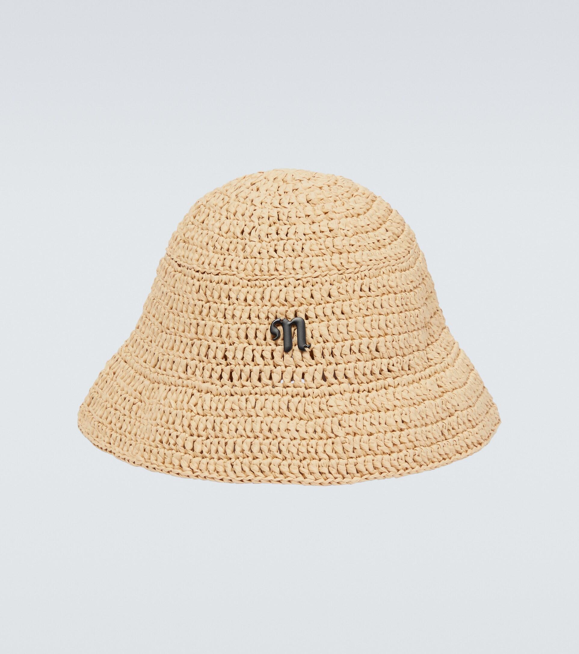 Nanushka Raffia Bucket Hat in Beige 