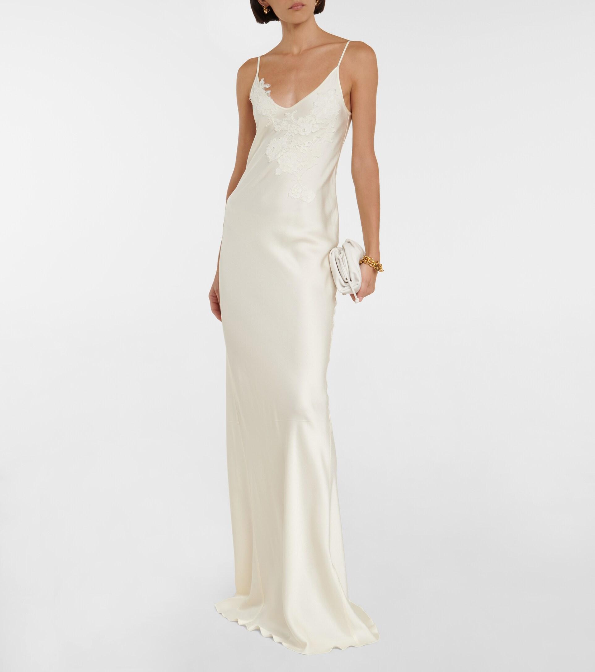 Victoria Beckham Bridal Lace embroidered Satin Maxi Dress in White