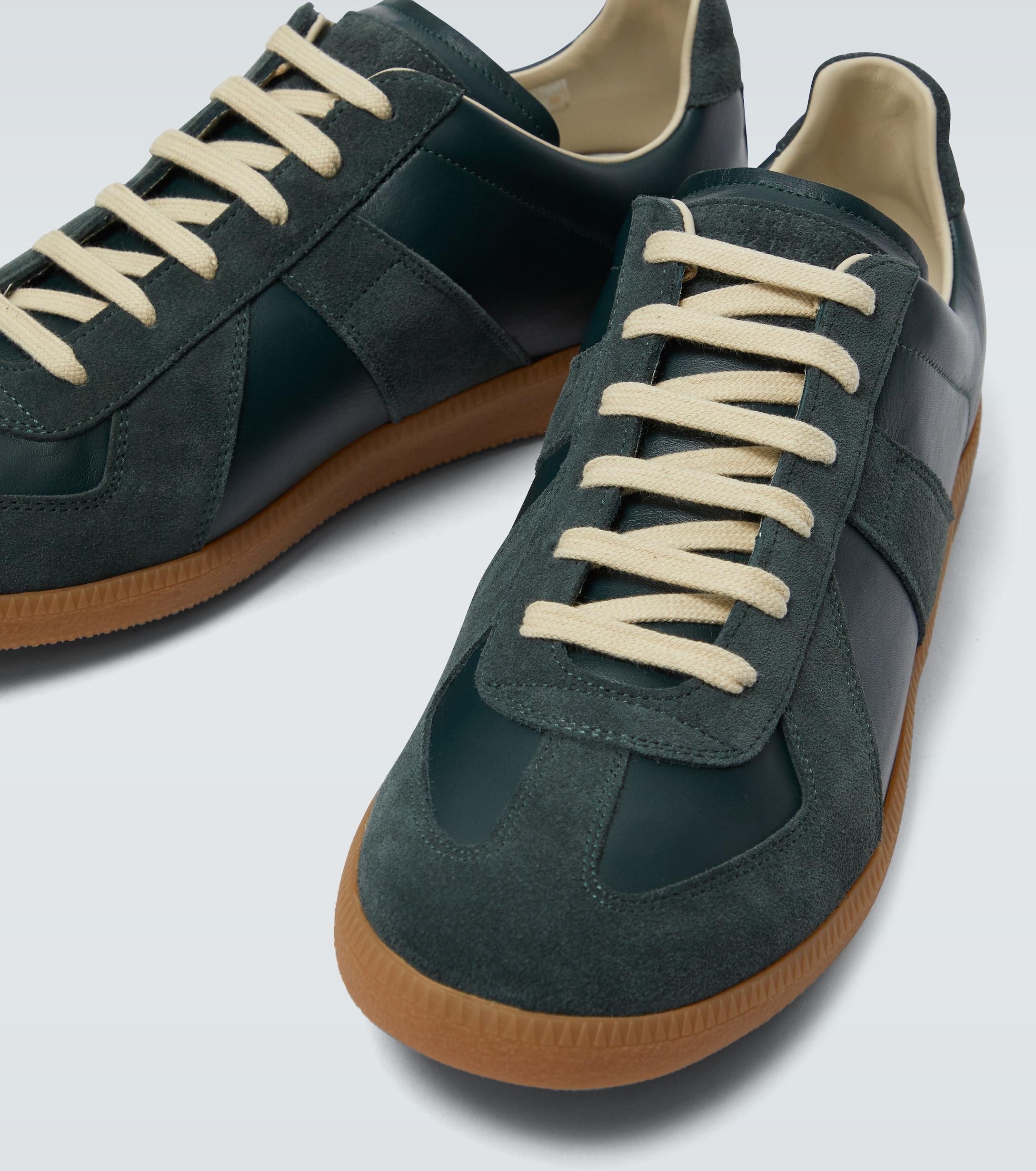 Maison Margiela Replica Leather And Suede Sneakers in Green - Lyst