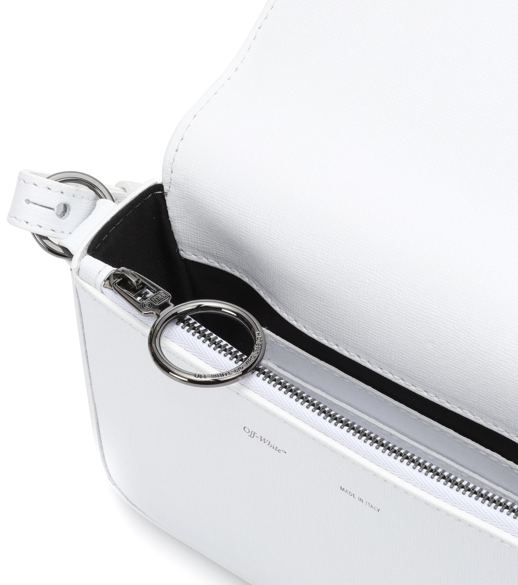 Off White Binder Clip Flap Bag Striped Leather Mini Black