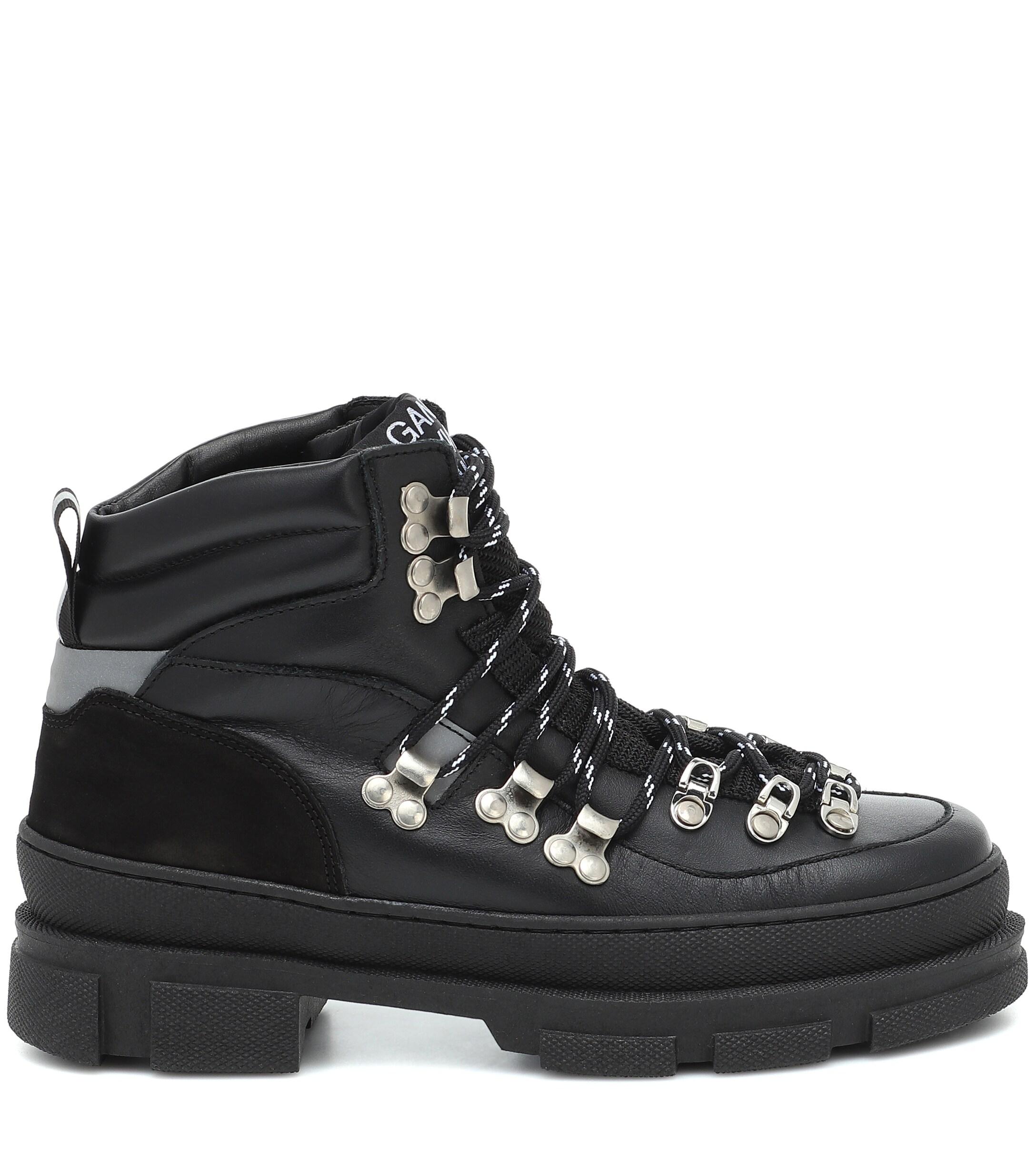 Ganni Sporty Hiking Leather Ankle Boots in Black - Lyst