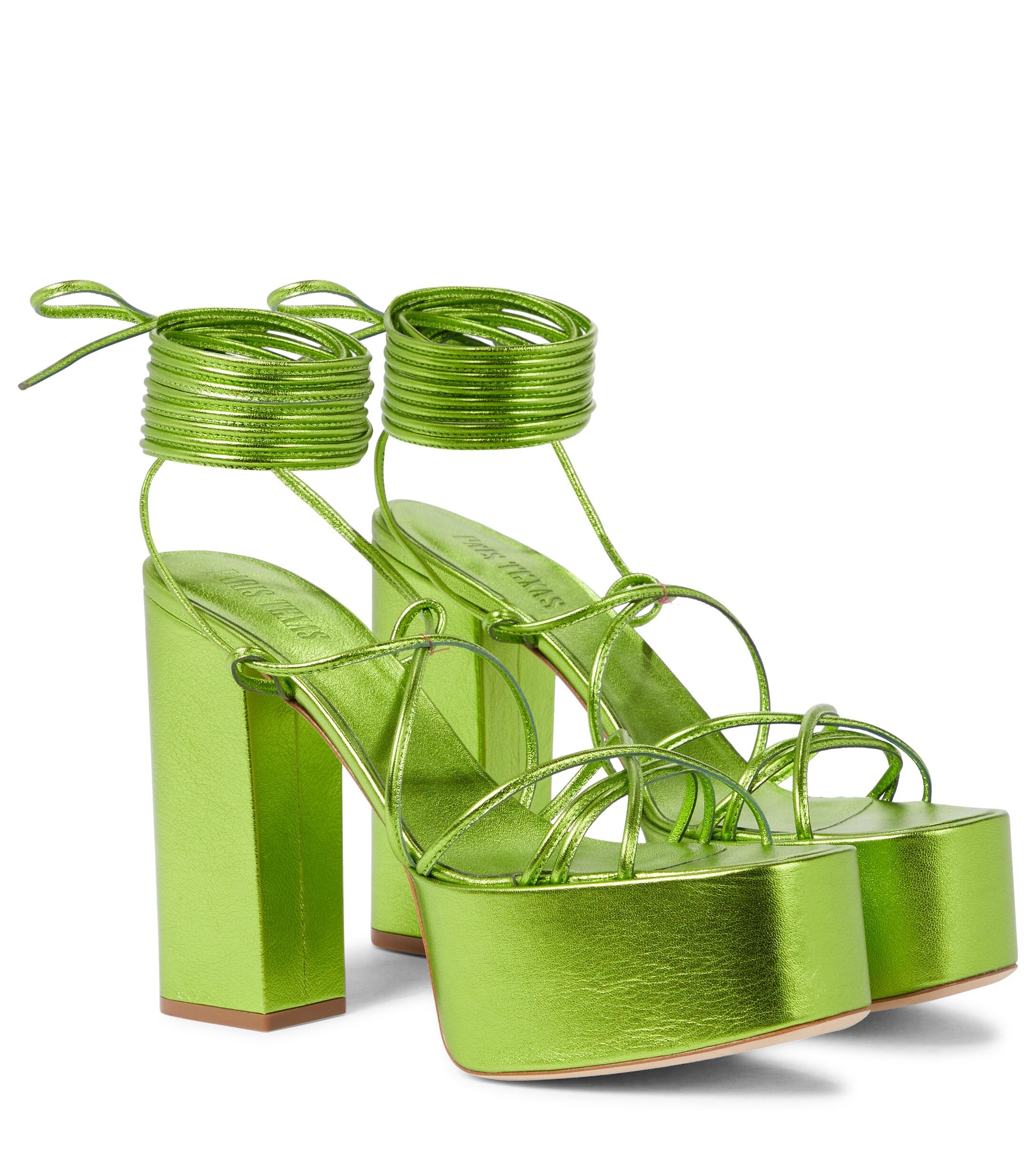 Paris Texas Malena Leather Platform Sandals in Green | Lyst