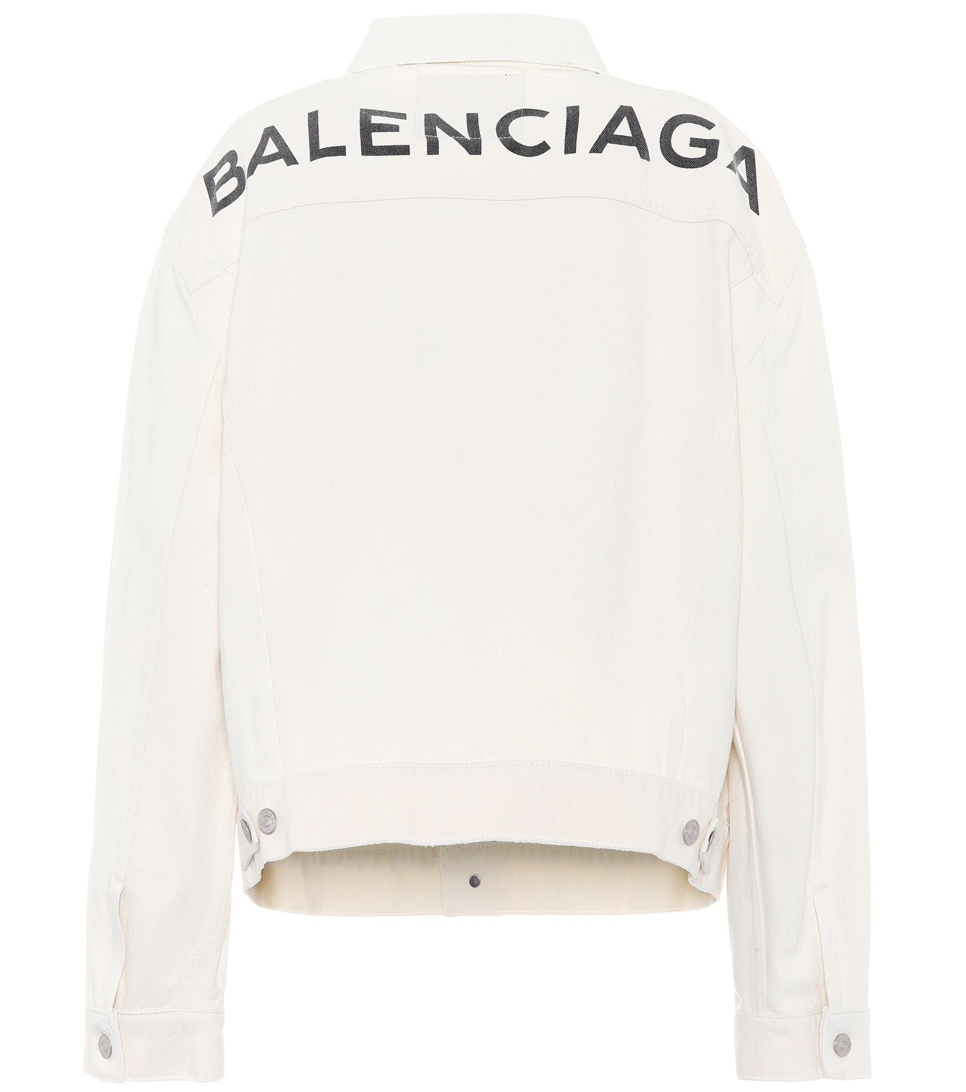 Balenciaga Printed Denim Jacket in White | Lyst