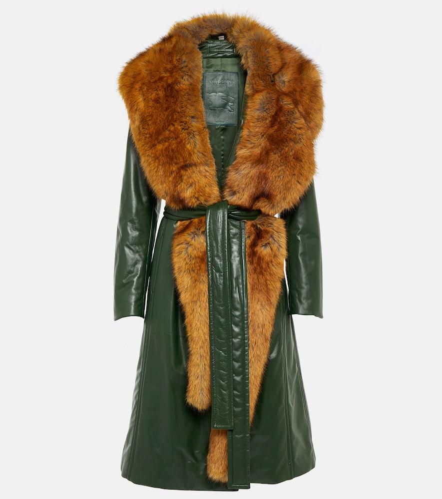 Burberry Faux Fur-Trimmed Leather Coat in Green Lyst