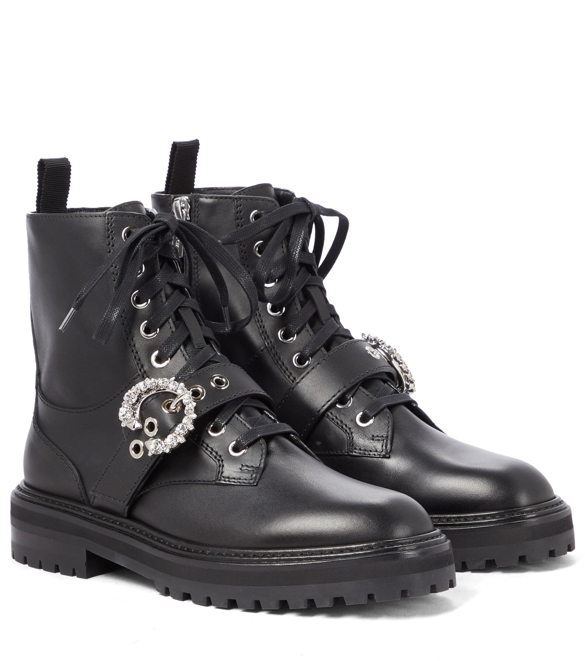 Jimmy Choo Cora Leather Combat Boots in Black | Lyst
