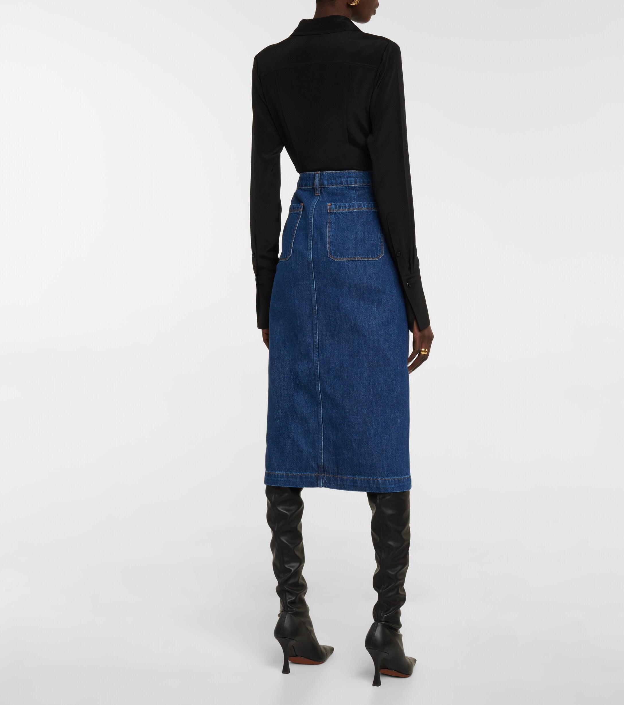 FRAME Le Bardot Denim Midi Skirt in 