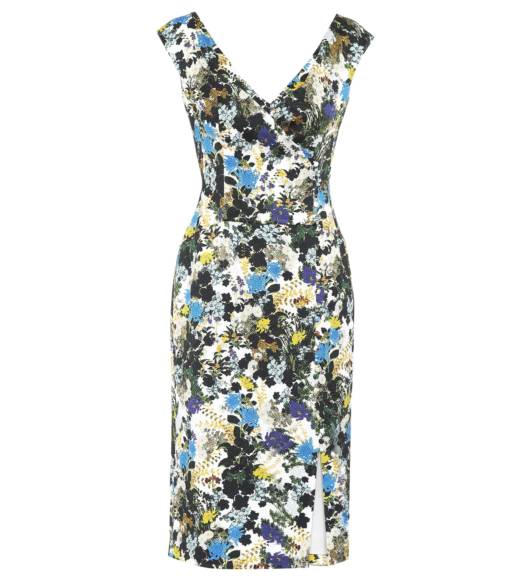 Erdem Cotton-blend Floral Dress in White/Blue (Blue) - Lyst