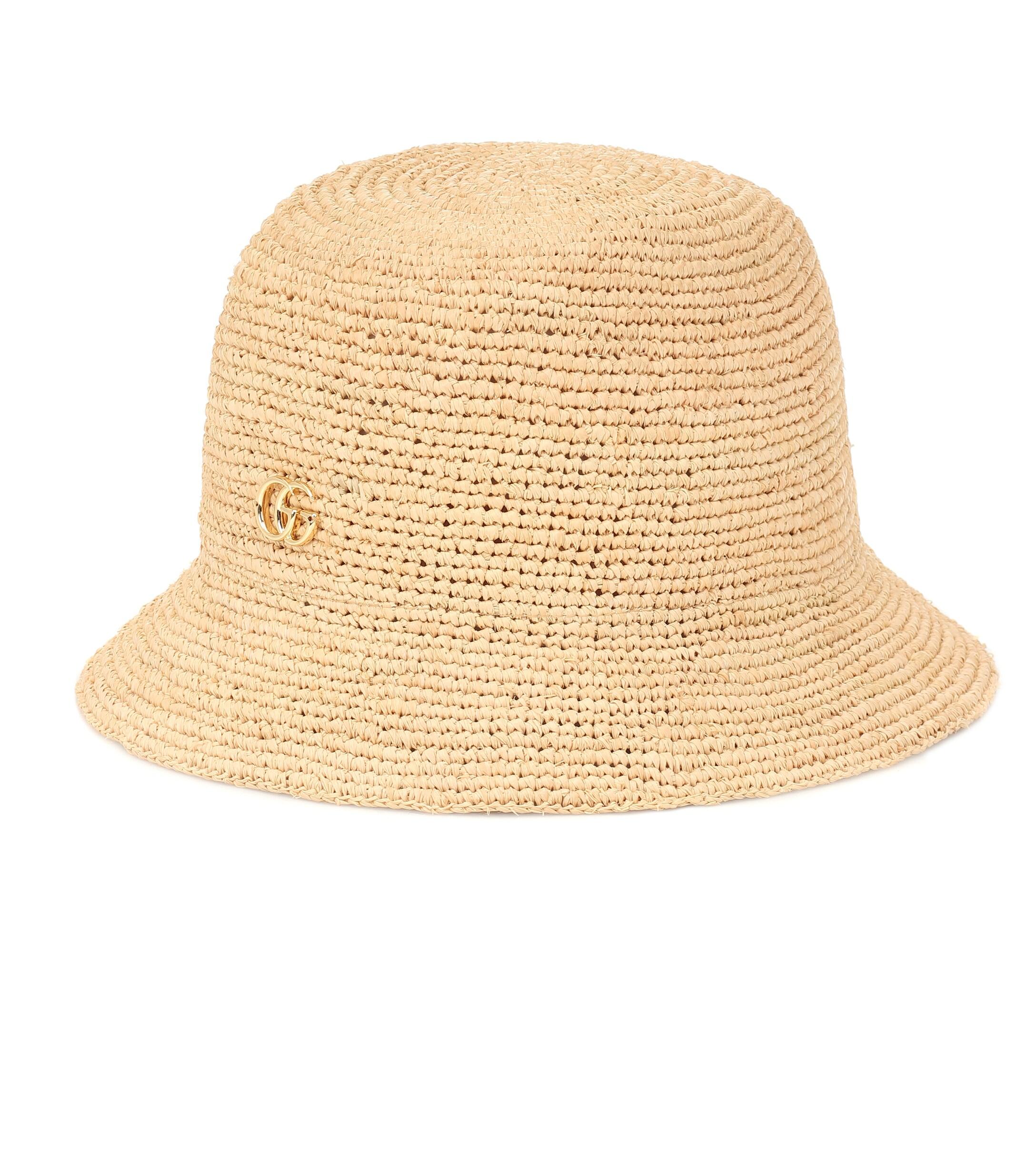 Gucci Raffia Bucket Hat in White - Lyst
