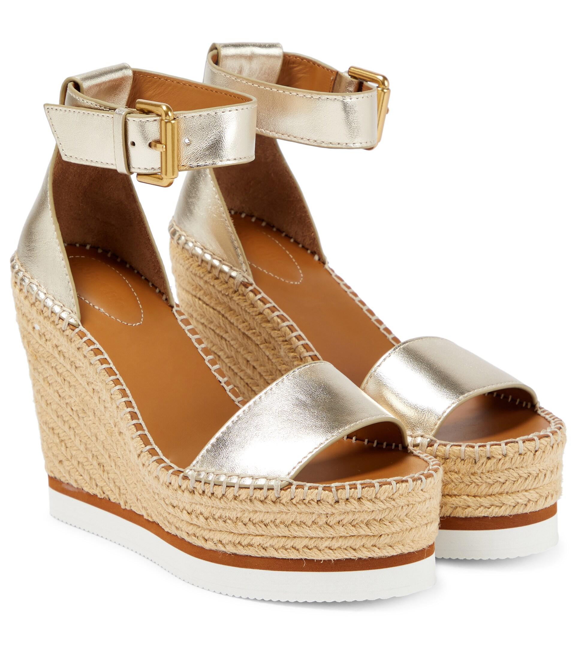 See By Chloé Glyn Leather Wedge Espadrille Sandals in Metallic Lyst