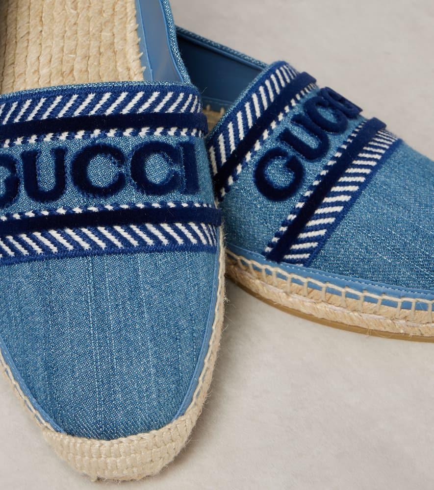 Gucci Ines Embroidered Appliquéd Denim Espadrilles in Blue  display picture 2