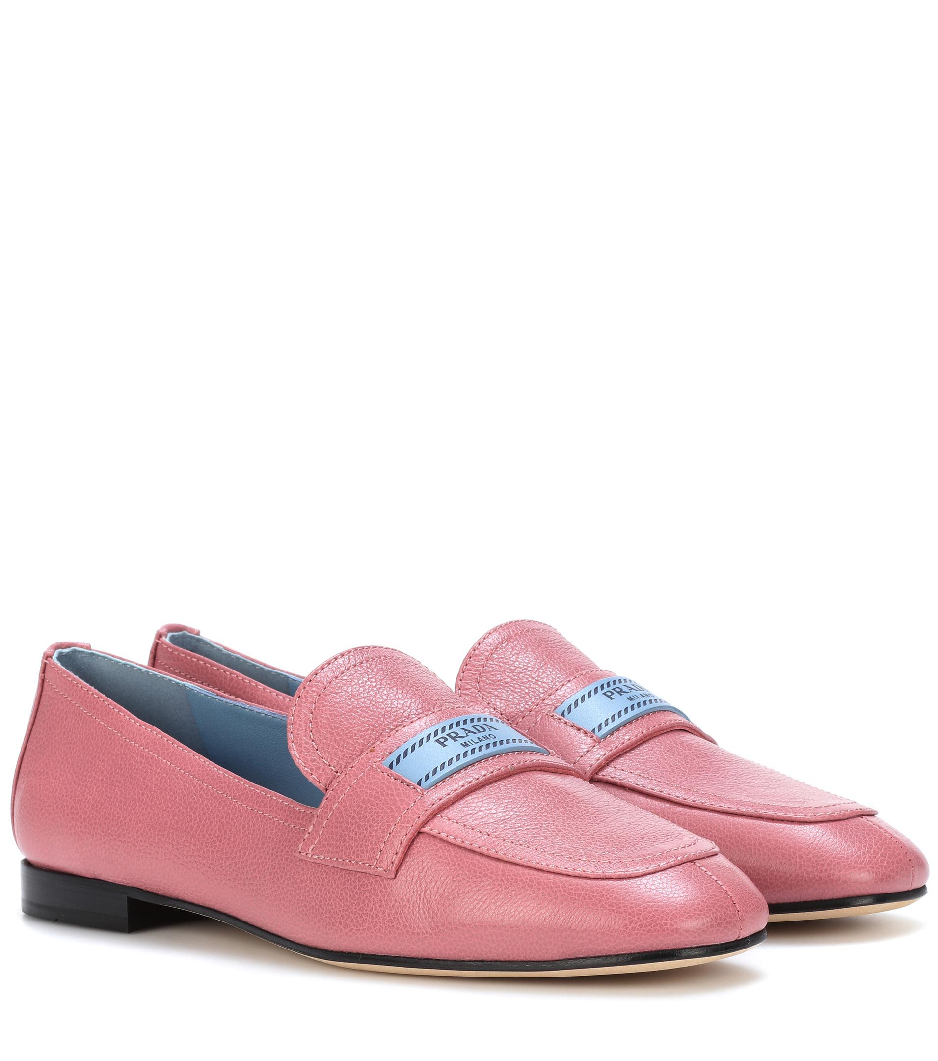 Prada Leather Loafers in Pink - Lyst