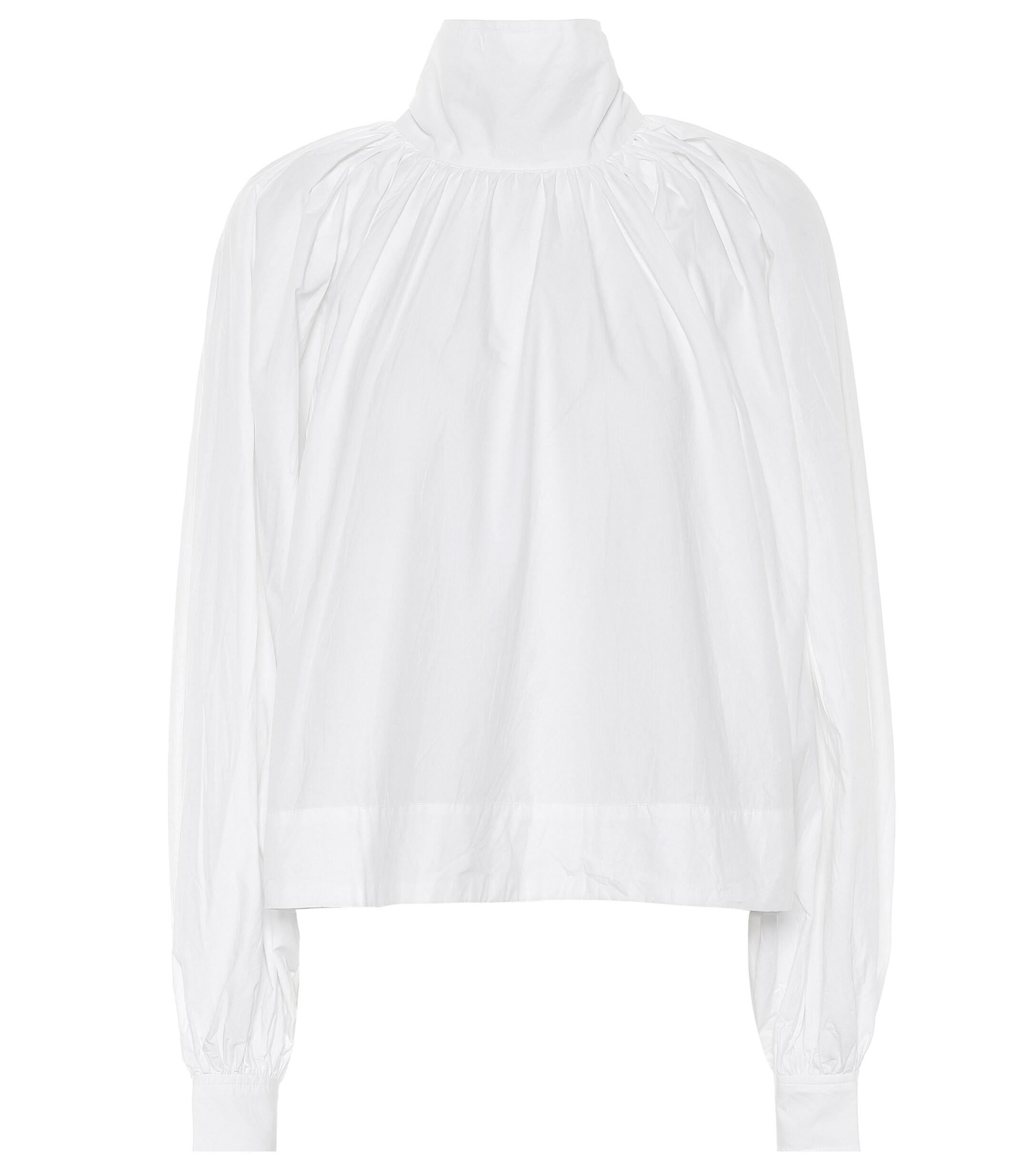 Ganni Cotton Pussy Bow Blouse in White 