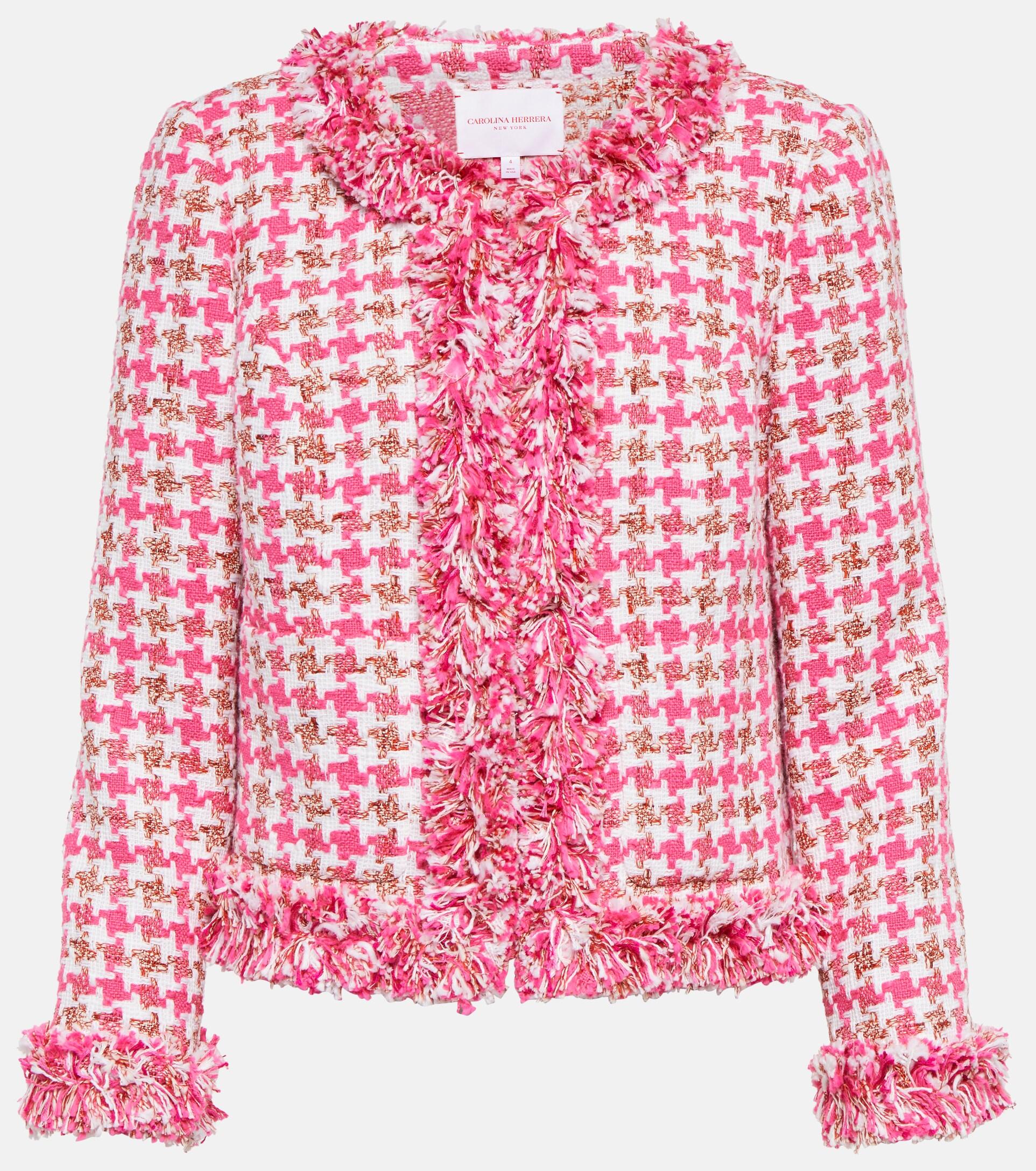 Carolina Herrera Fringe-trimmed Tweed Jacket in Pink | Lyst