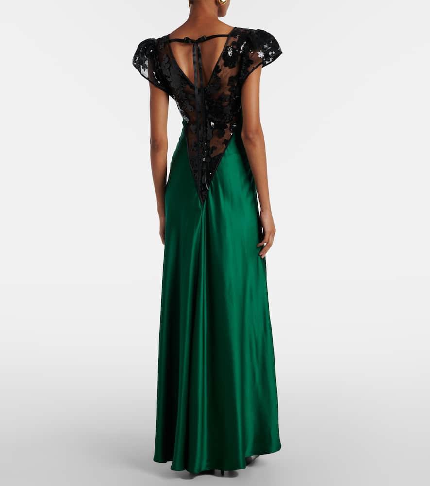 Rodarte Sequined Lace-Trimmed Silk Gown in Green | Lyst