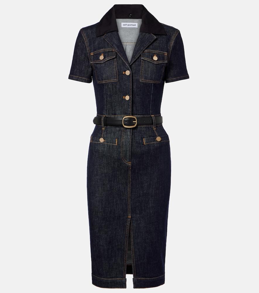 slim fit dress slacks Self-Portrait - Kjoler - Sleeveless Flared Mini Dress - Denim