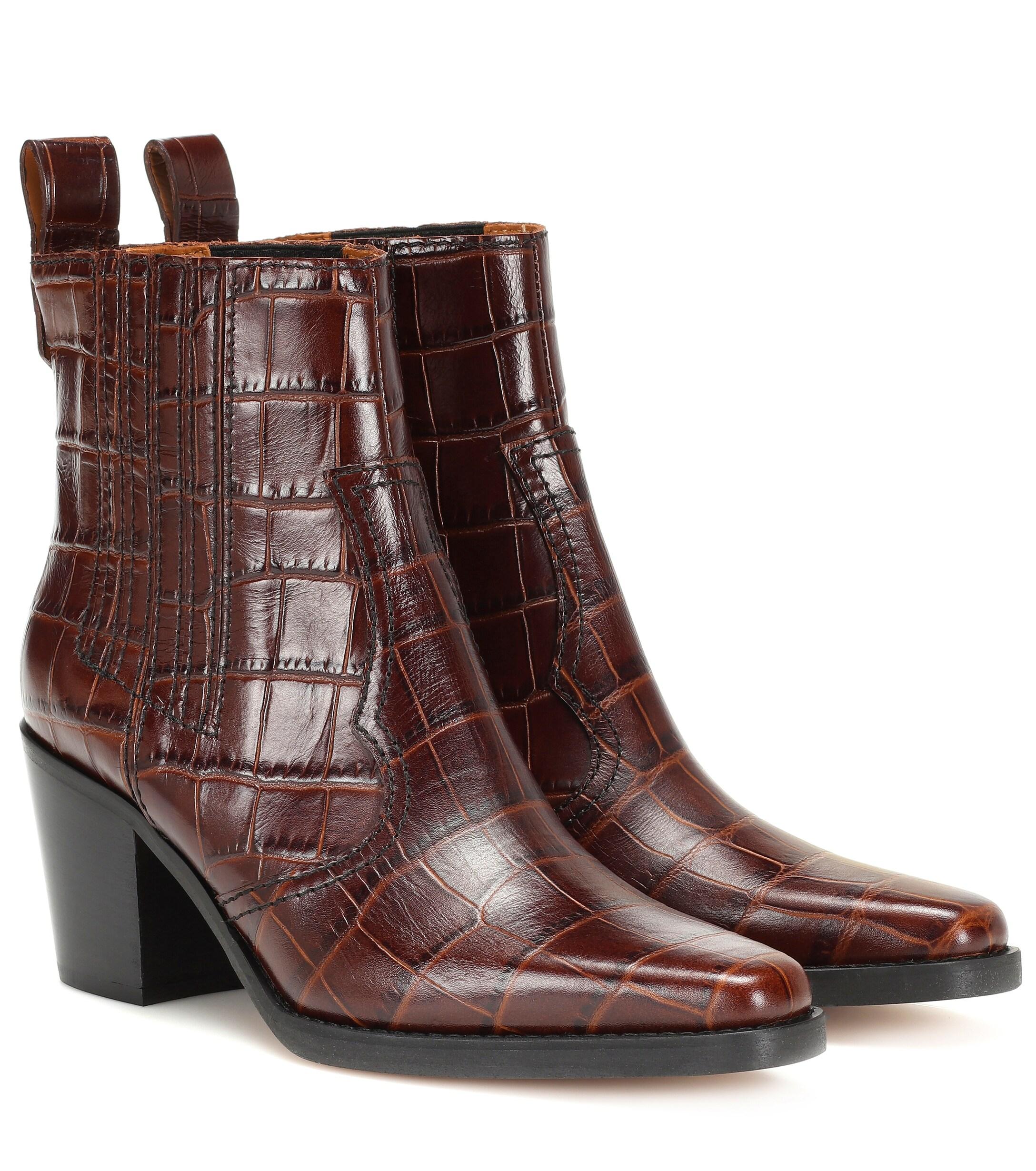 flat croc ankle boots