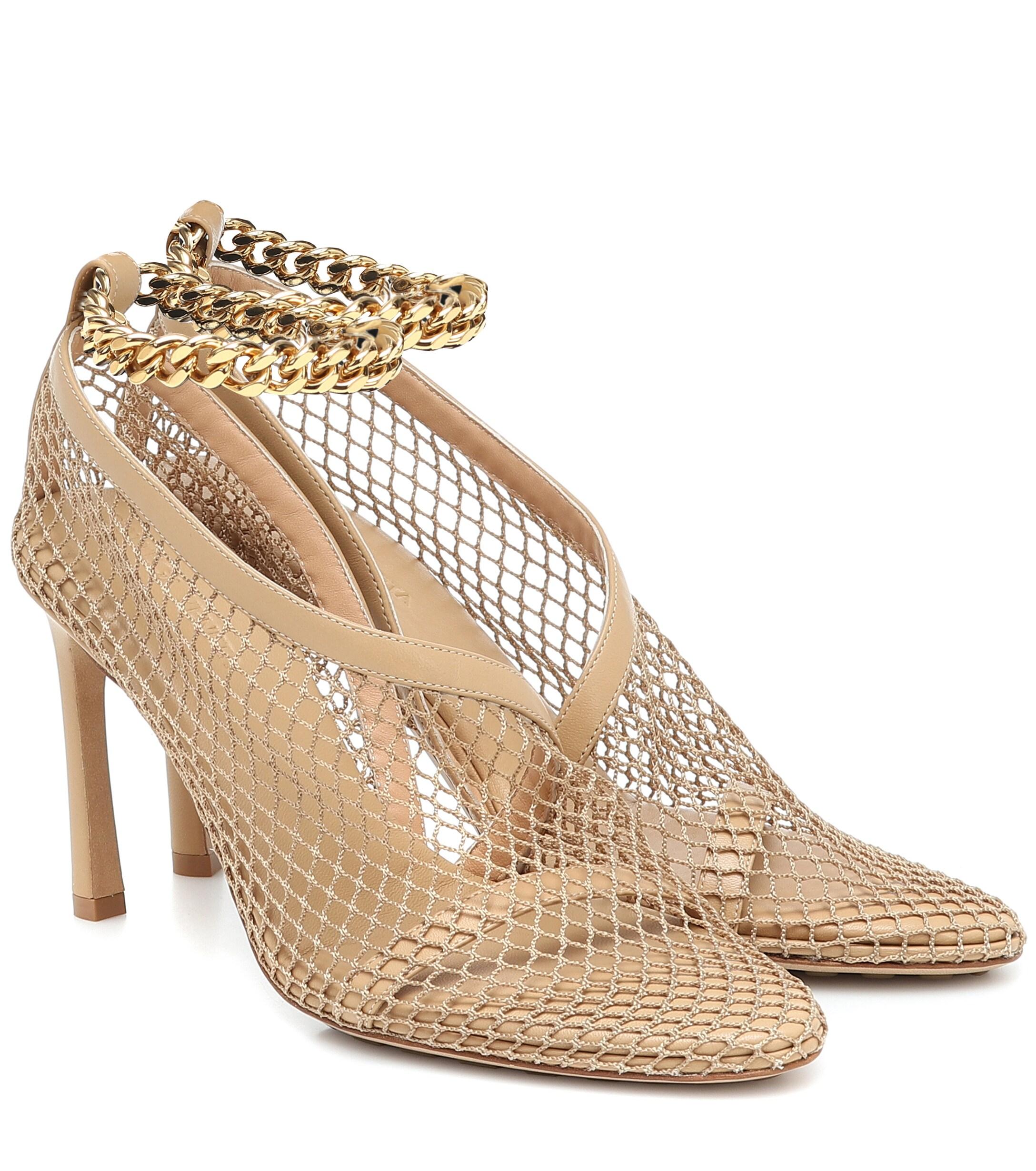 Bottega Mesh Chain Leather Anklestrap Sandals in Natural Lyst