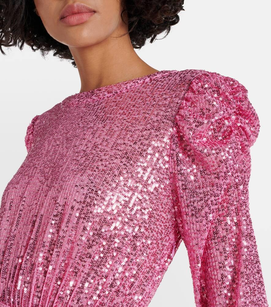 rixo pink sequin dress RIXO London Cerise Sequined Midi Dress in Pink