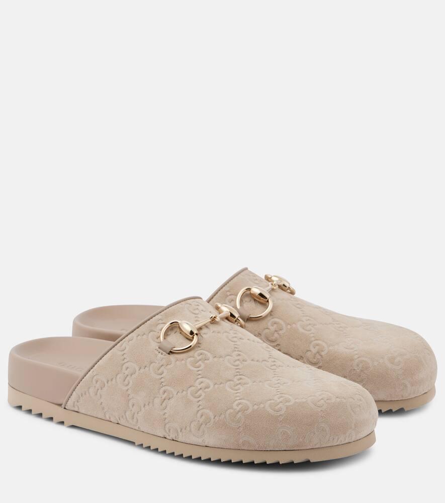 Gucci Gg Horsebit Suede Mules in Natural | Lyst
