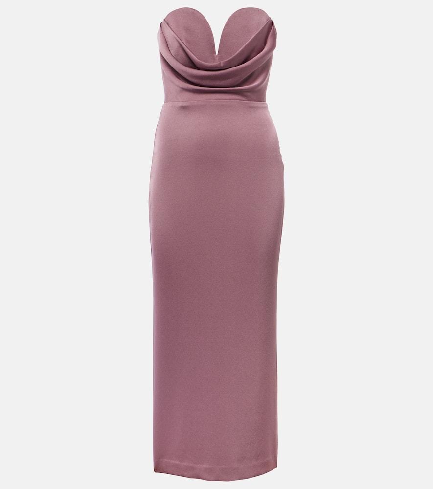 Alex Perry Gathered Strapless Satin Midi Dress in Purple Lyst