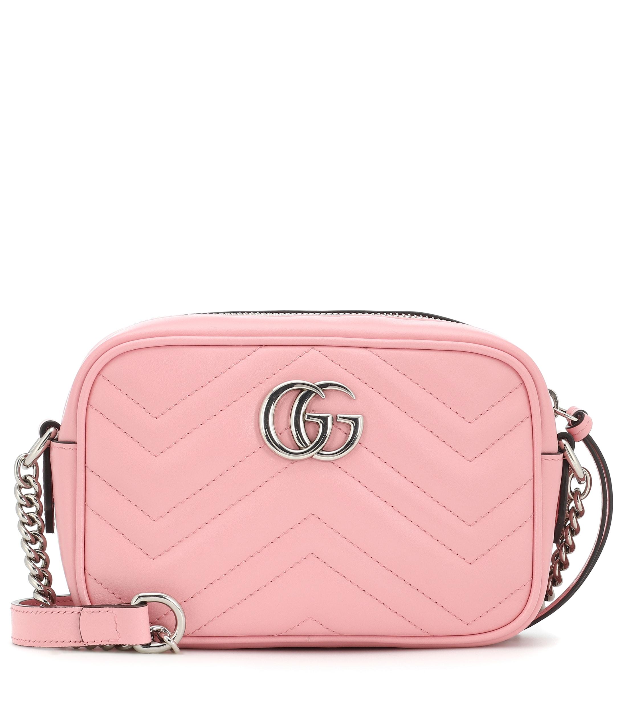 Gucci Leather GG Marmont Mini Crossbody Bag in Pink - Lyst