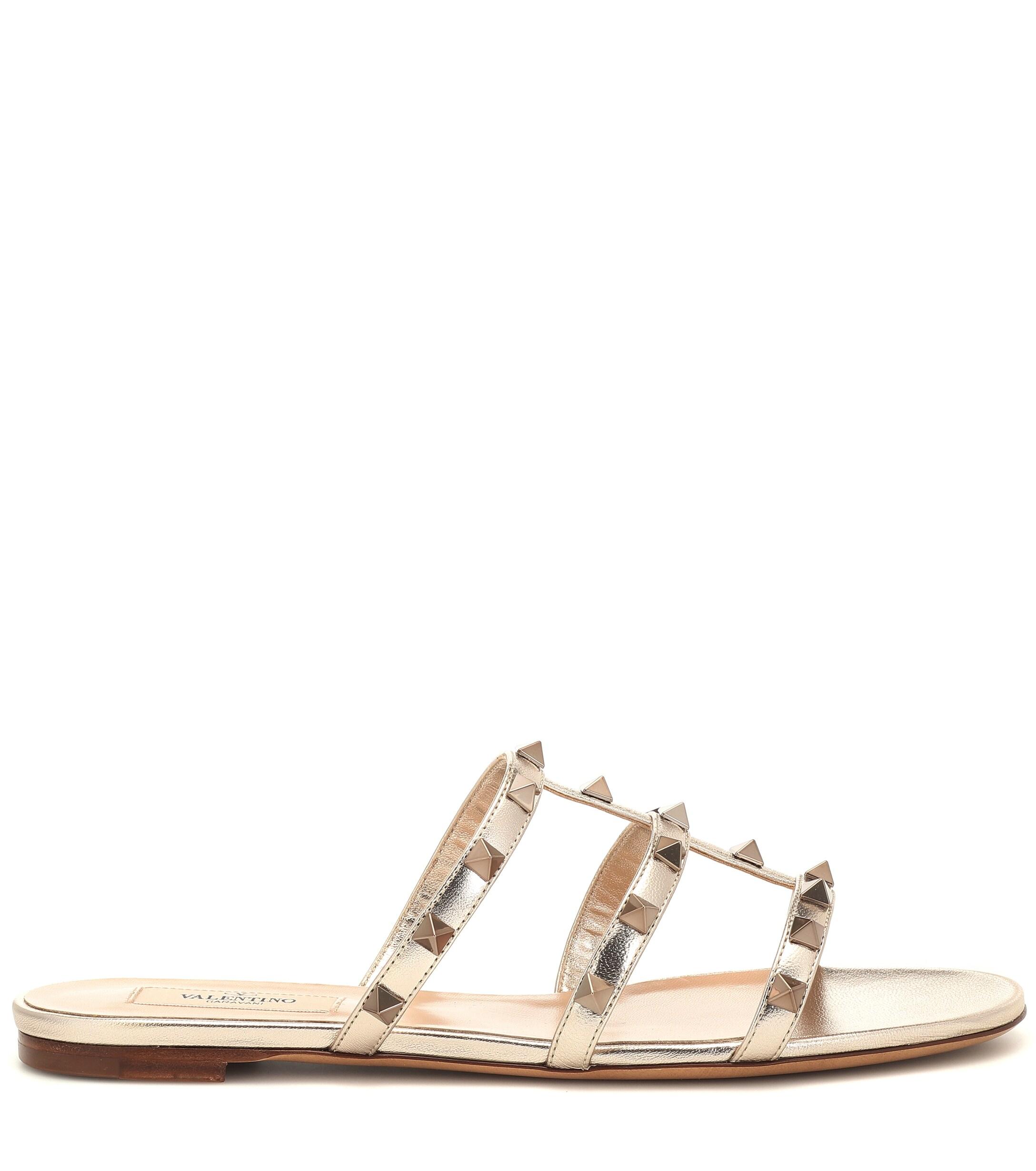 valentino rockstud flat sandals gold