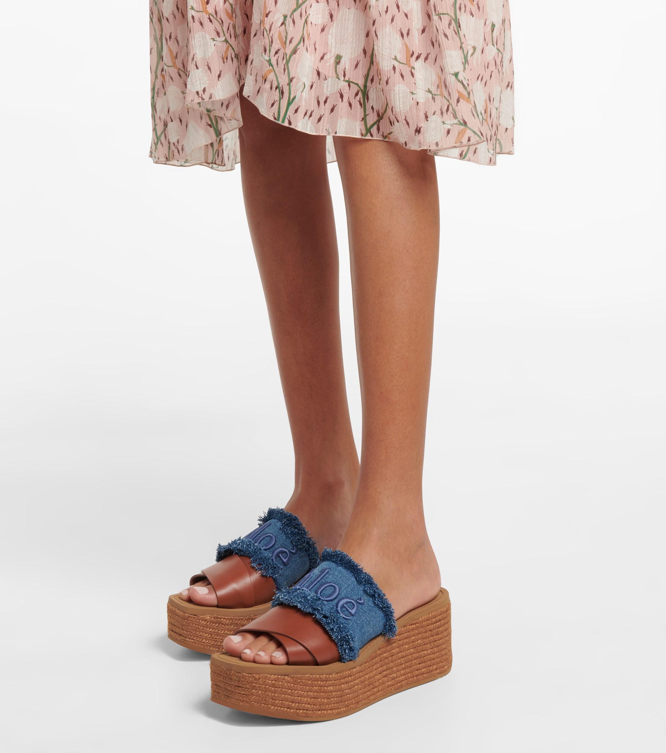 Chloé Woody Denim Platform Espadrille Sandals in Blue | Lyst