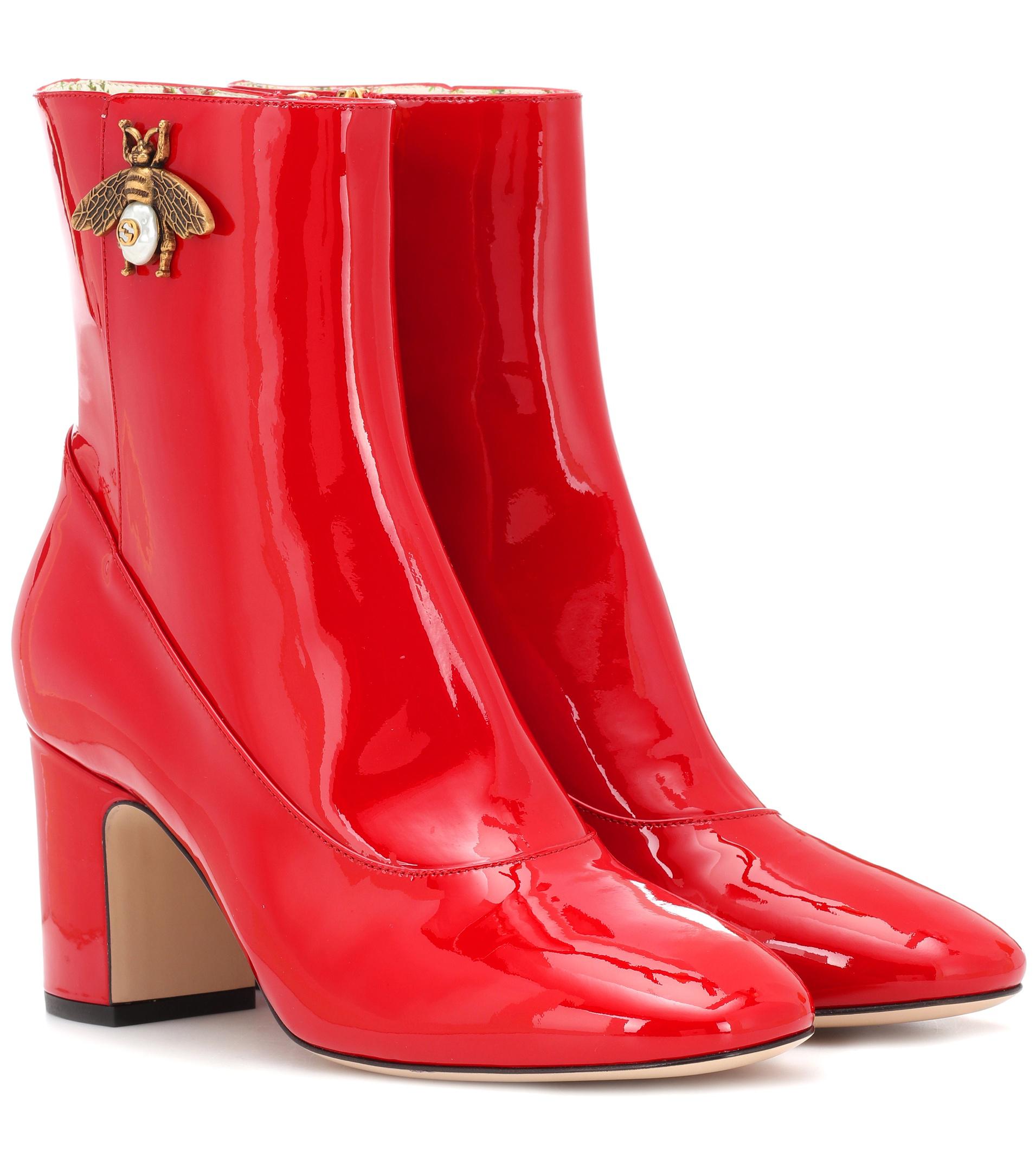 Gucci Patent Leather Ankle Boots in Red Lyst