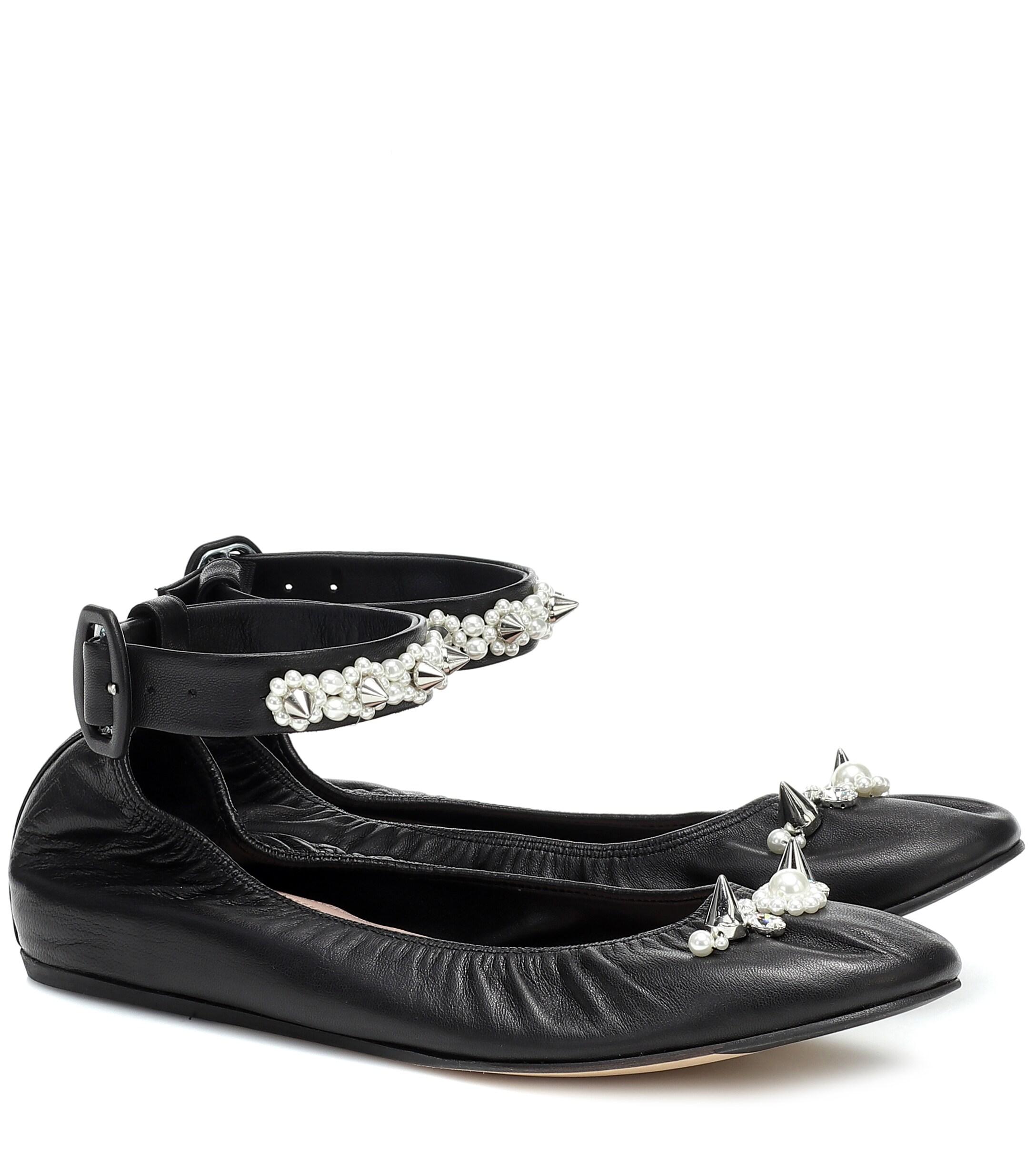 Simone Rocha Embellished Leather Ballet Flats in Black - Lyst