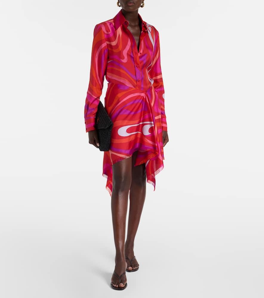 PUCCI Marmo Draped Silk Miniskirt in Red | Lyst