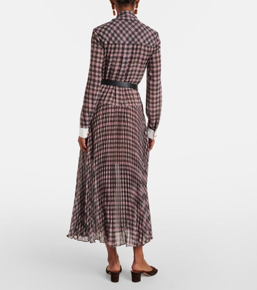 self portrait checked chiffon midi dress Self-Portrait Belted Checked Chiffon Midi Dress - Blue