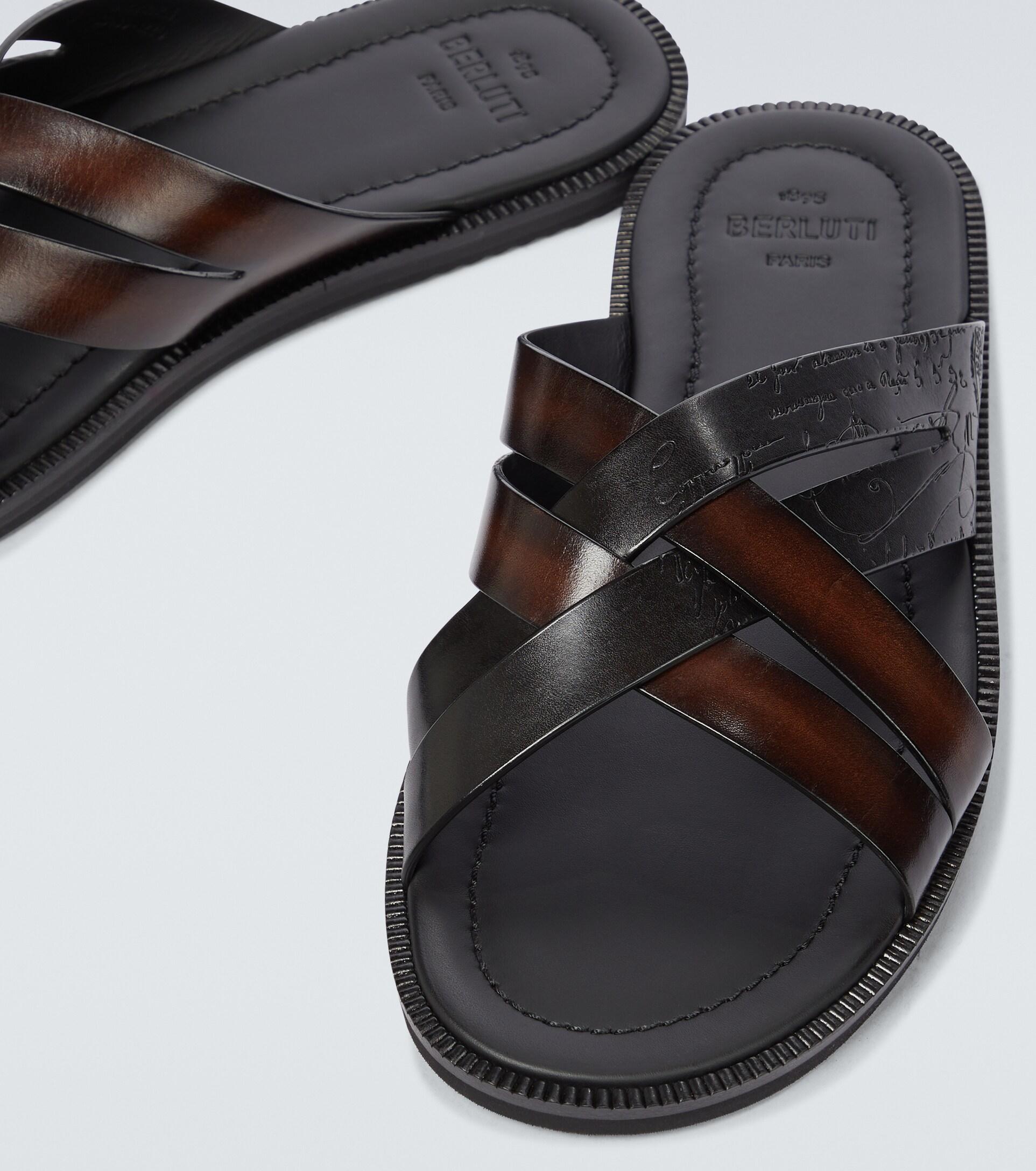 Berluti Sifnos Scritto Leather Sandals in Black for Men | Lyst