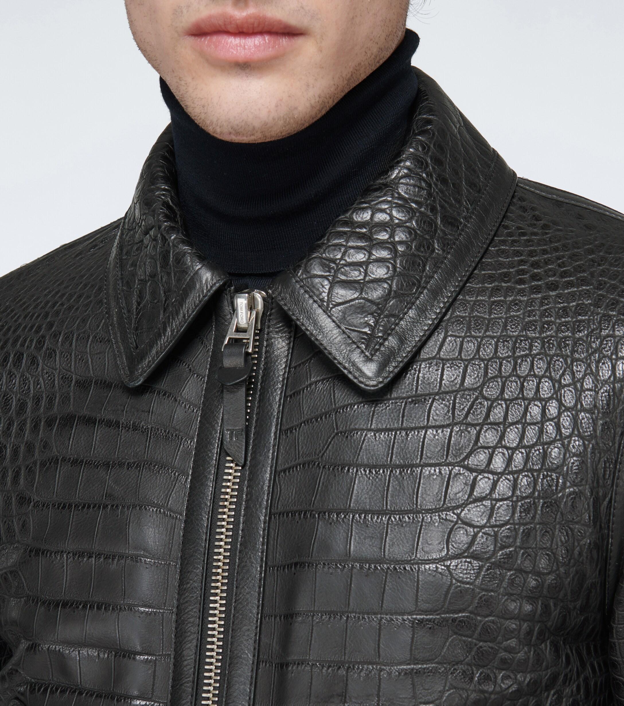 Tom Ford Crocodile Effect Leather Jacket in Black for Men | Lyst