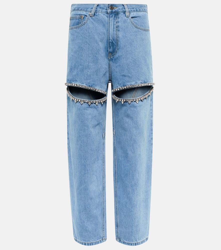 Area Embellished Cutout High-rise Wide-leg Jeans in Blue