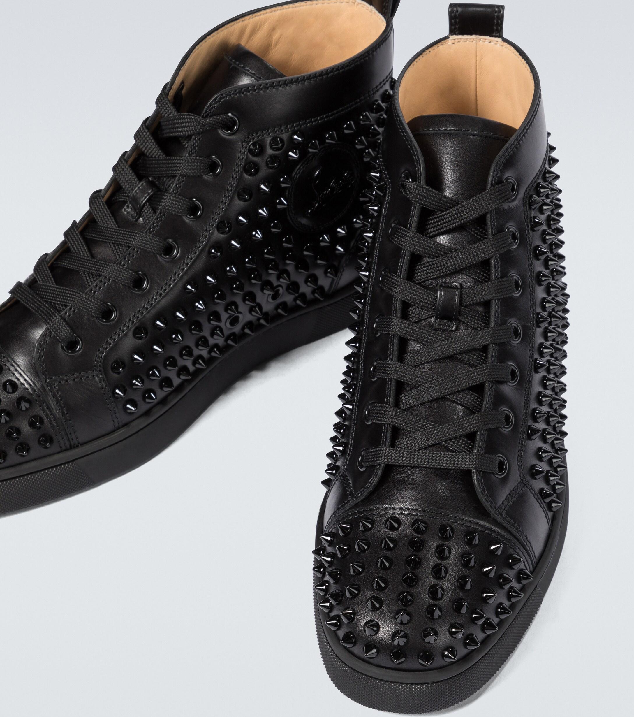 Christian Louboutin Leather Louis Spikes Sneakers in Black for Men | Lyst