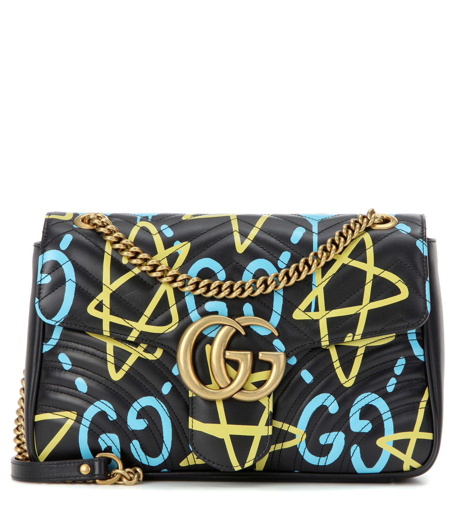 Gucci Ghost Gg Marmont Medium Leather Shoulder Bag in Black | Lyst