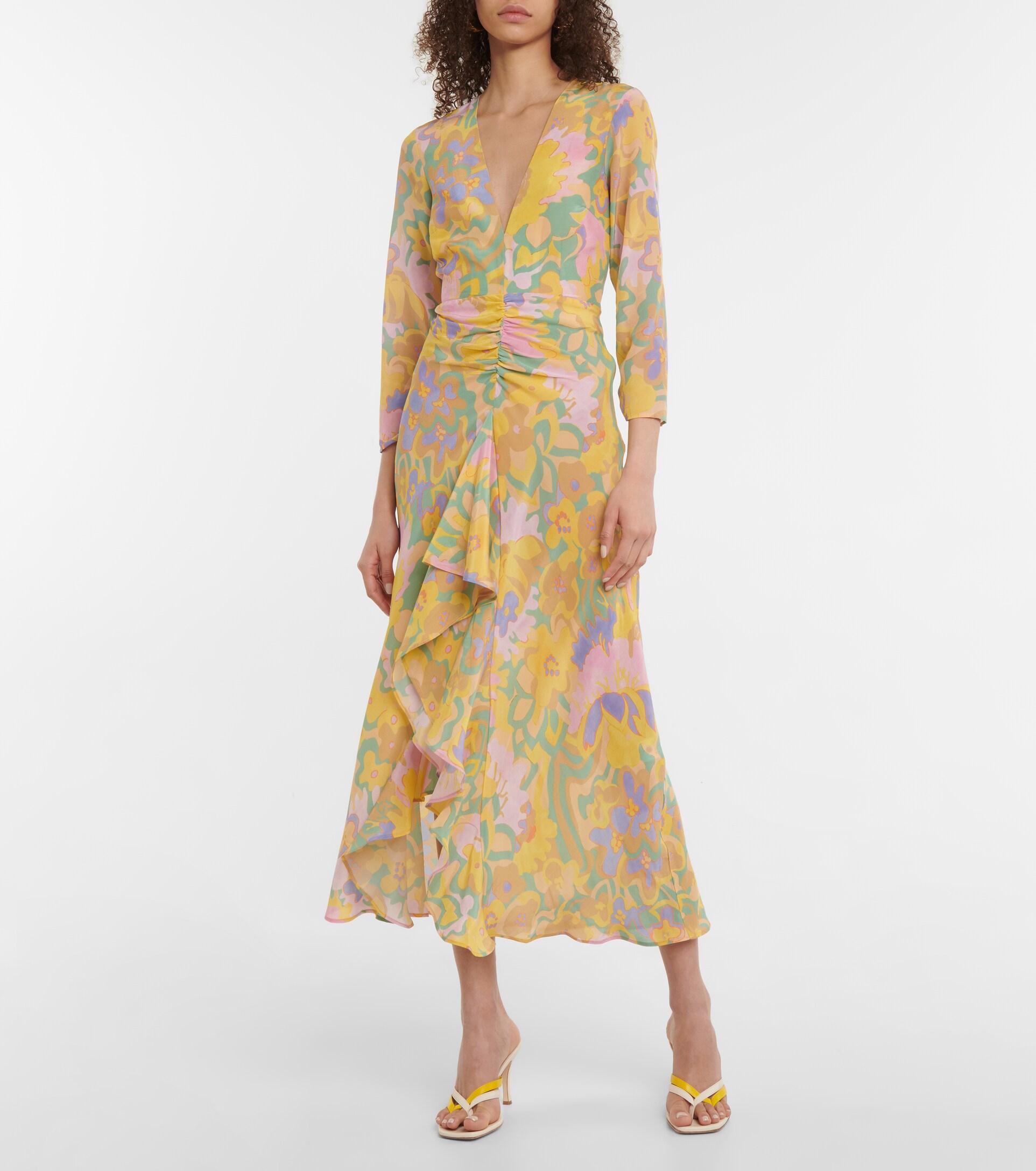 RIXO London Rose Floral Silk Crêpe Midi 
