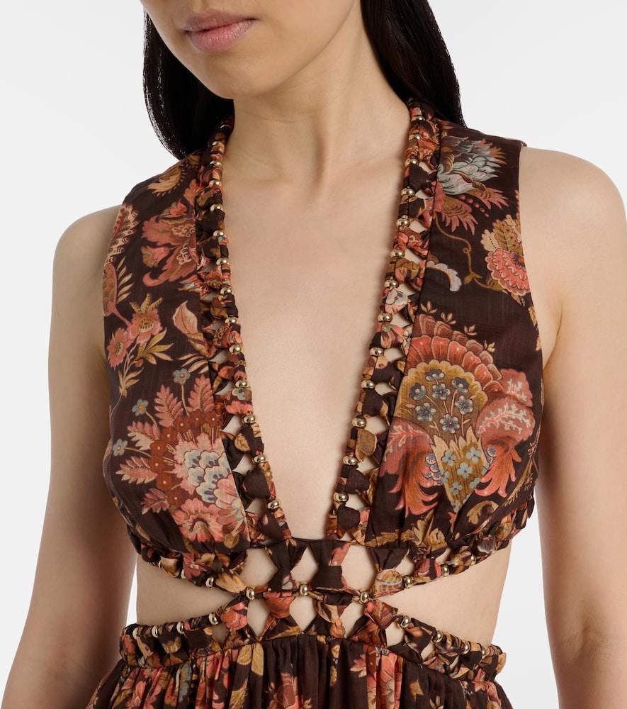 Zimmermann Aster Cutout Floral Cotton Midi Dress in Brown | Lyst