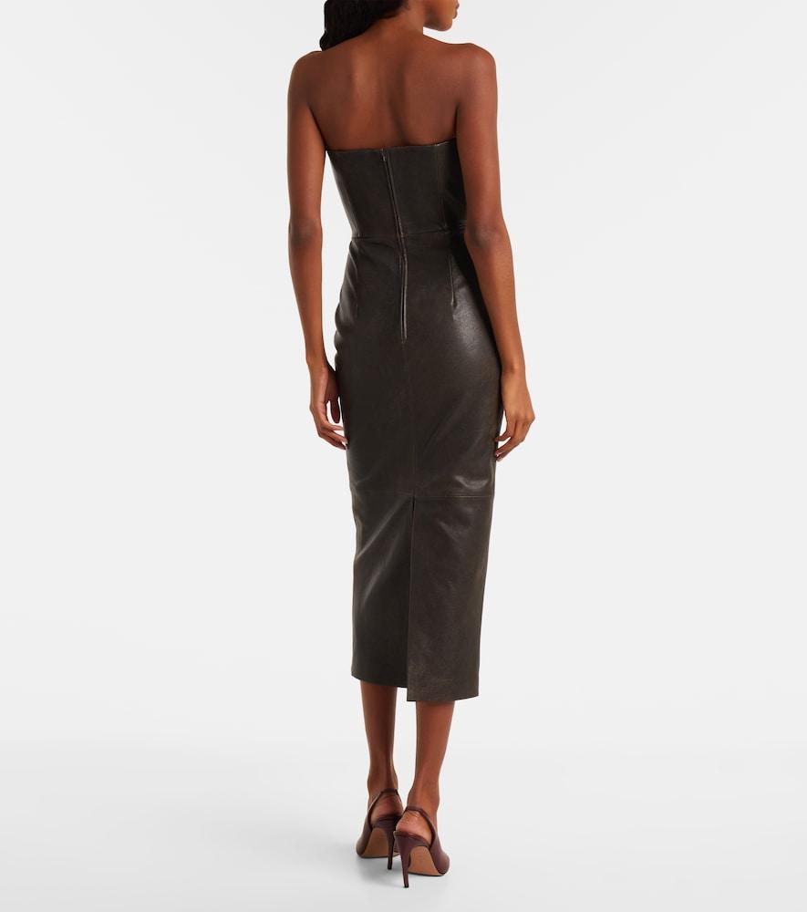 alex perry leather dress Alex Perry Strapless Leather Midi Dress in Dark Brown