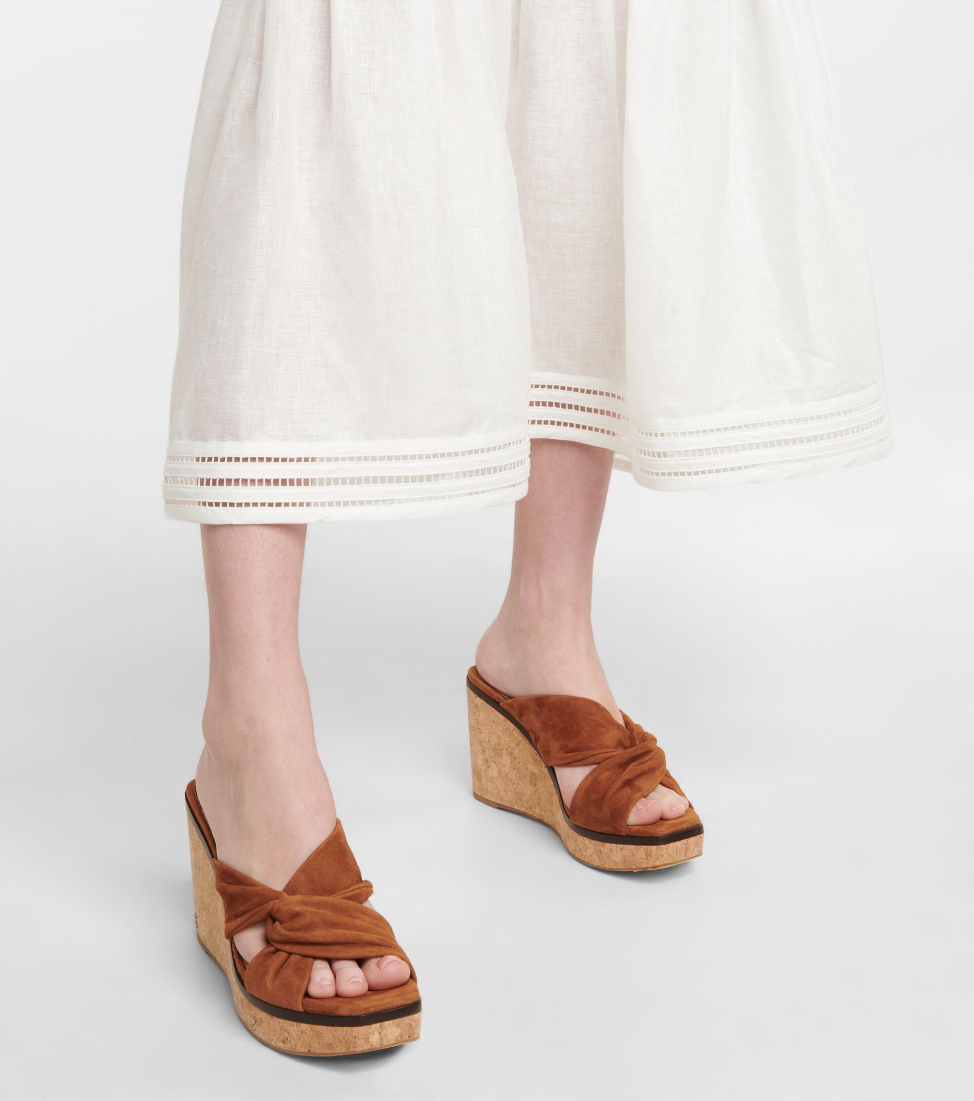 Jimmy Choo Narisa 90 Suede Wedge Sandals in Brown | Lyst